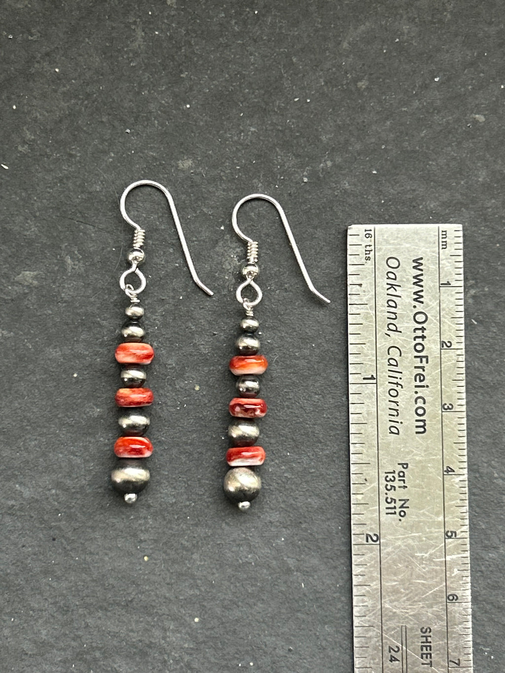 Red Spiny Oyster Tapered Round Pearl Dangle Earrings Style #1