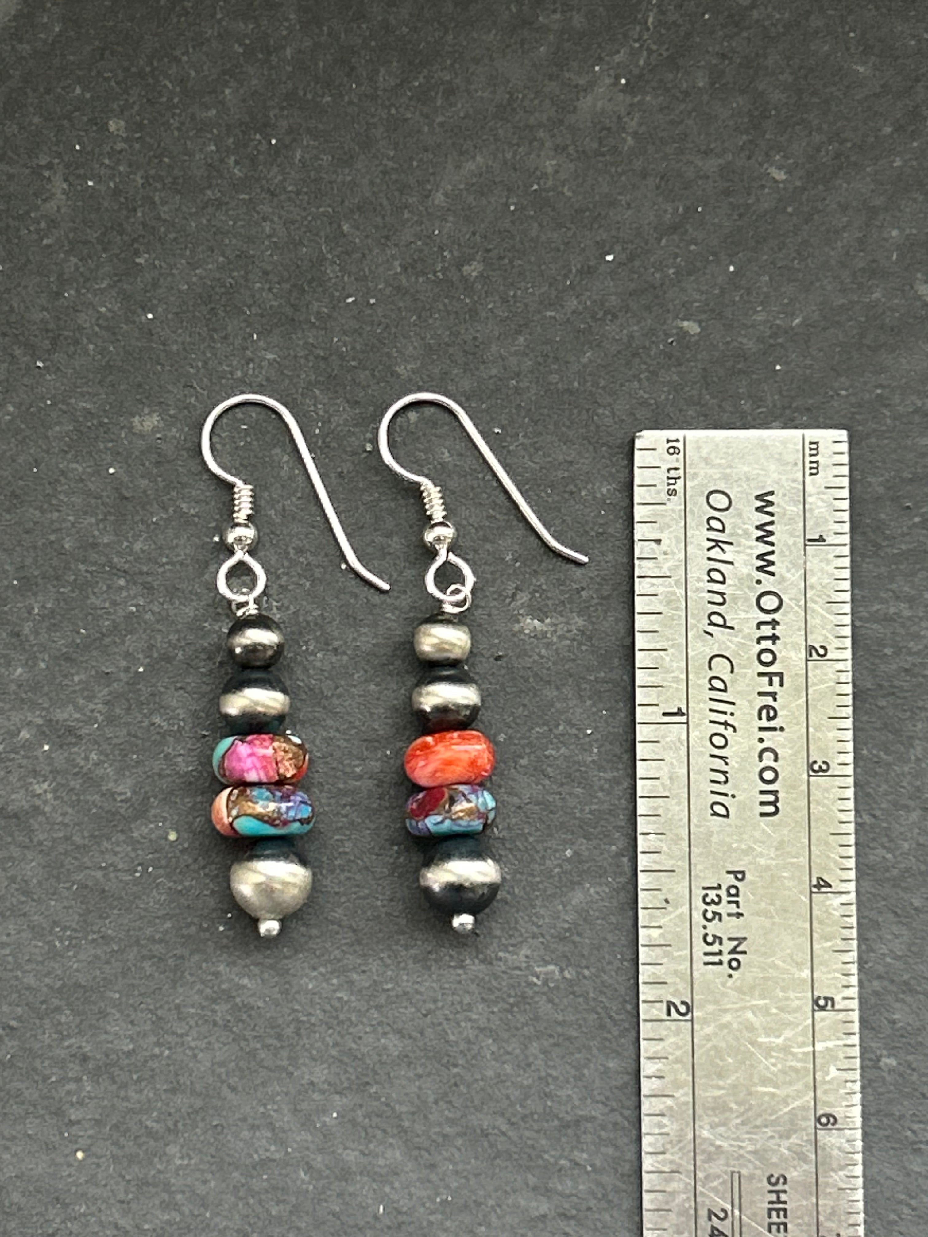 Pink Dahlia Tapered Round Pearl Dangle Earrings