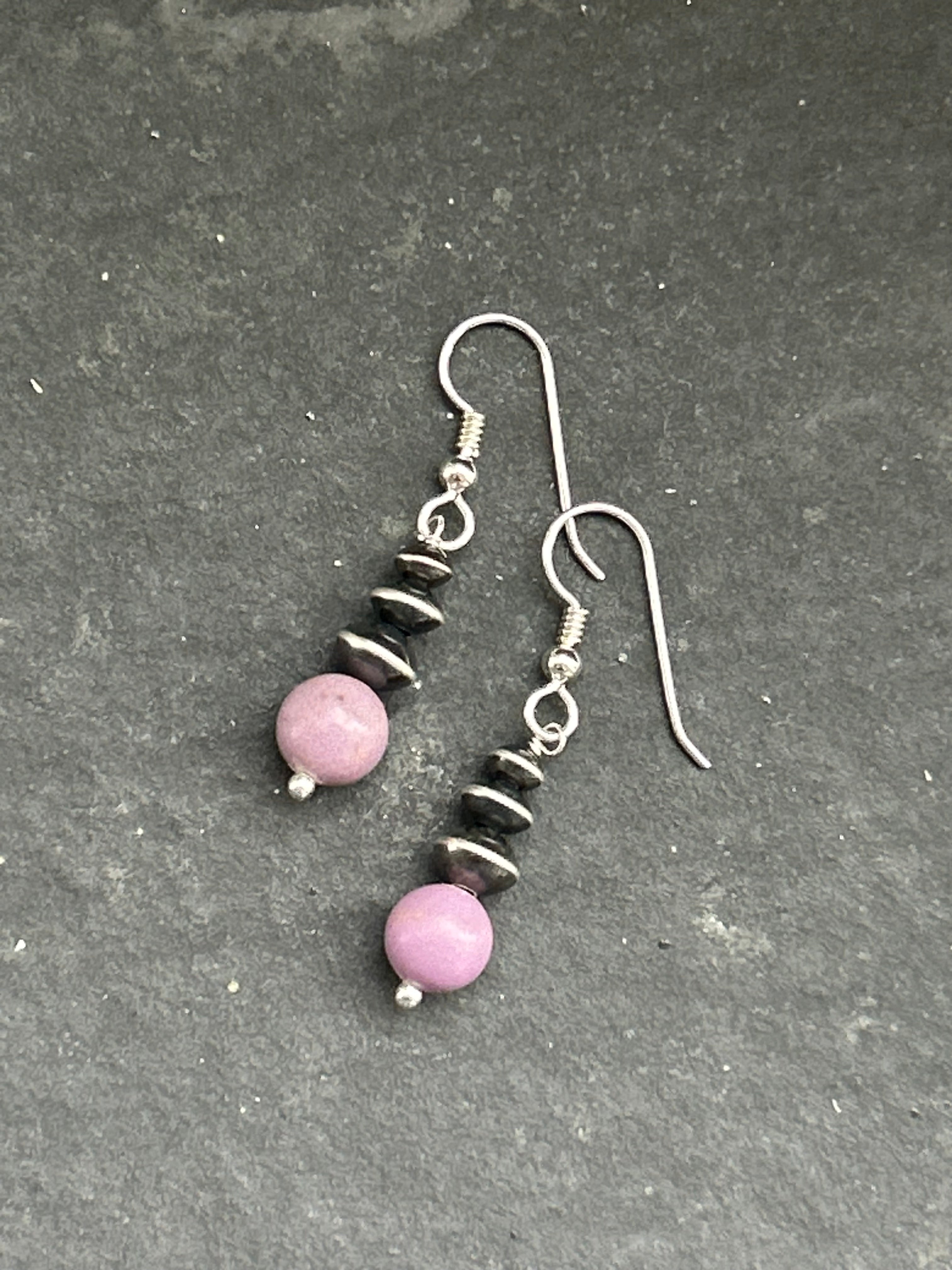 Desert Rose Phosphosiderite Tapered Saucer Pearl Dangle Earrings