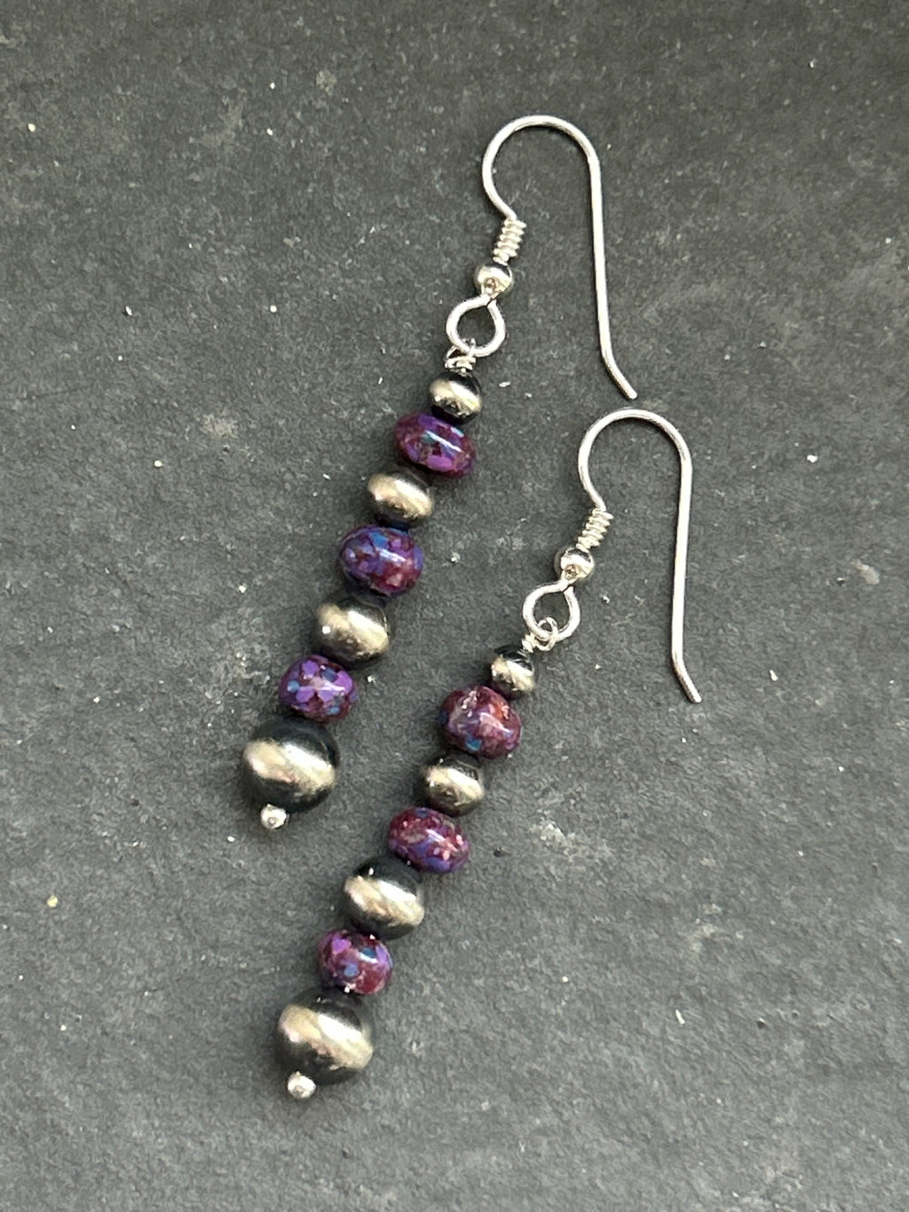 Purple Mohave Tapered Round Pearl Dangle Earrings Style #1