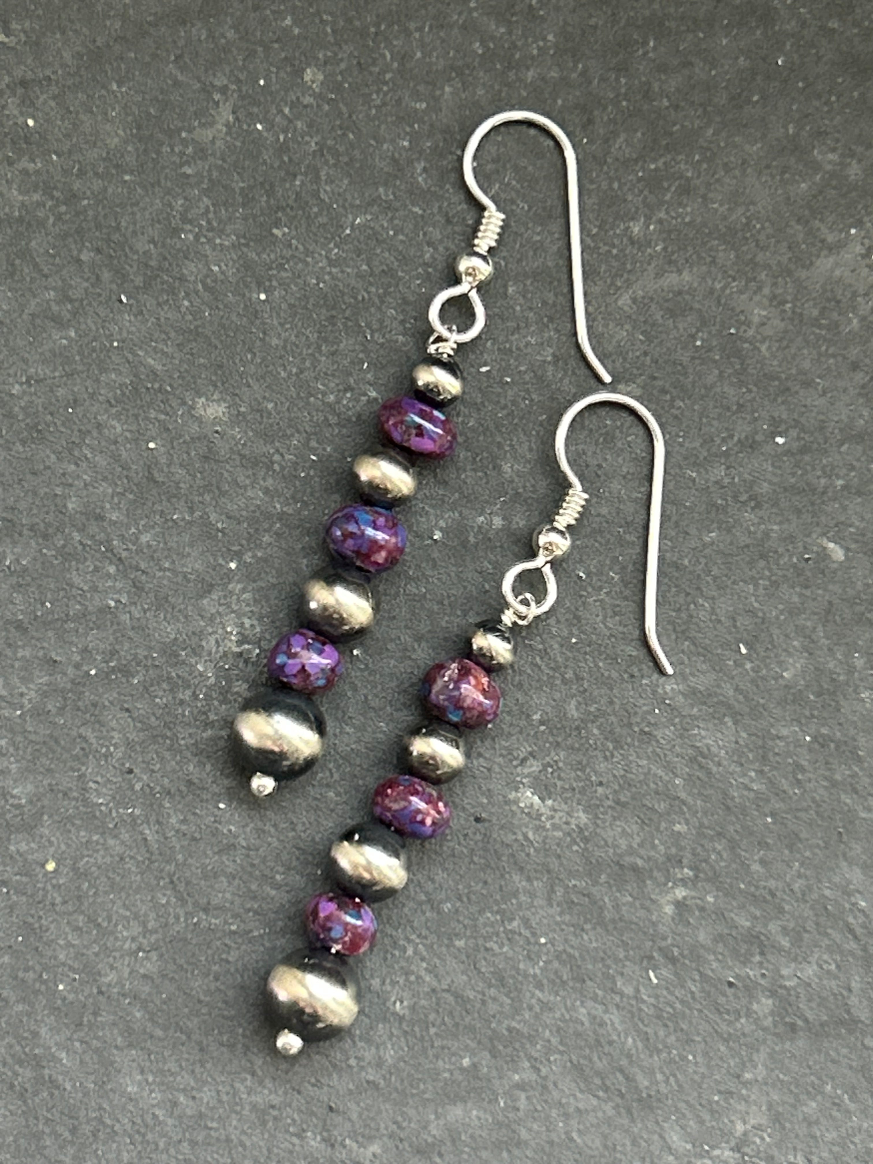 Purple Mohave Tapered Round Pearl Dangle Earrings Style #1