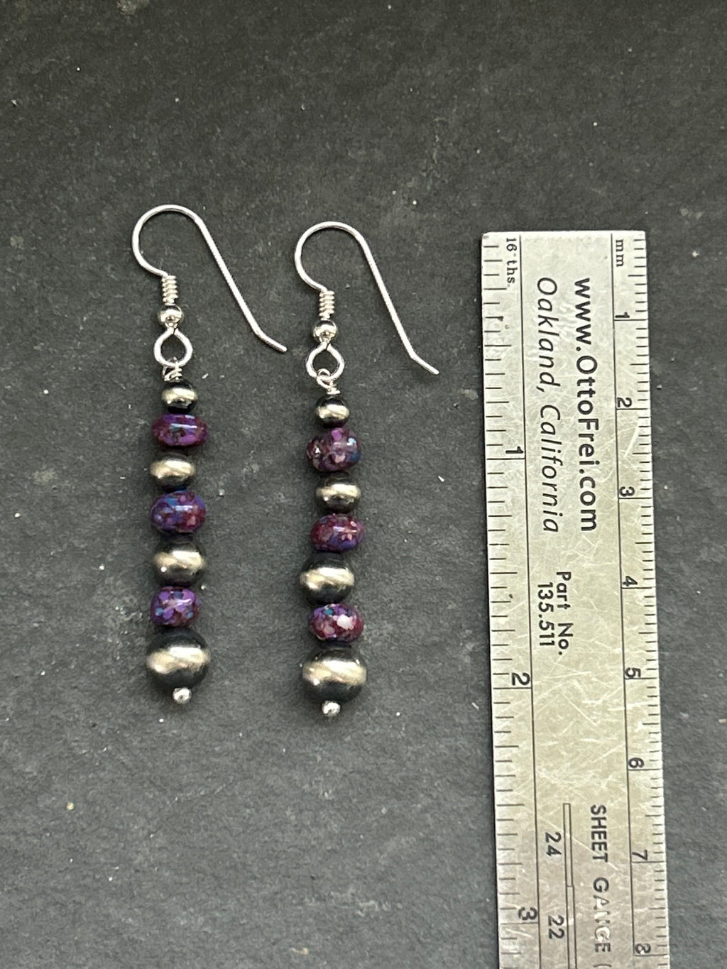 Purple Mohave Tapered Round Pearl Dangle Earrings Style #1