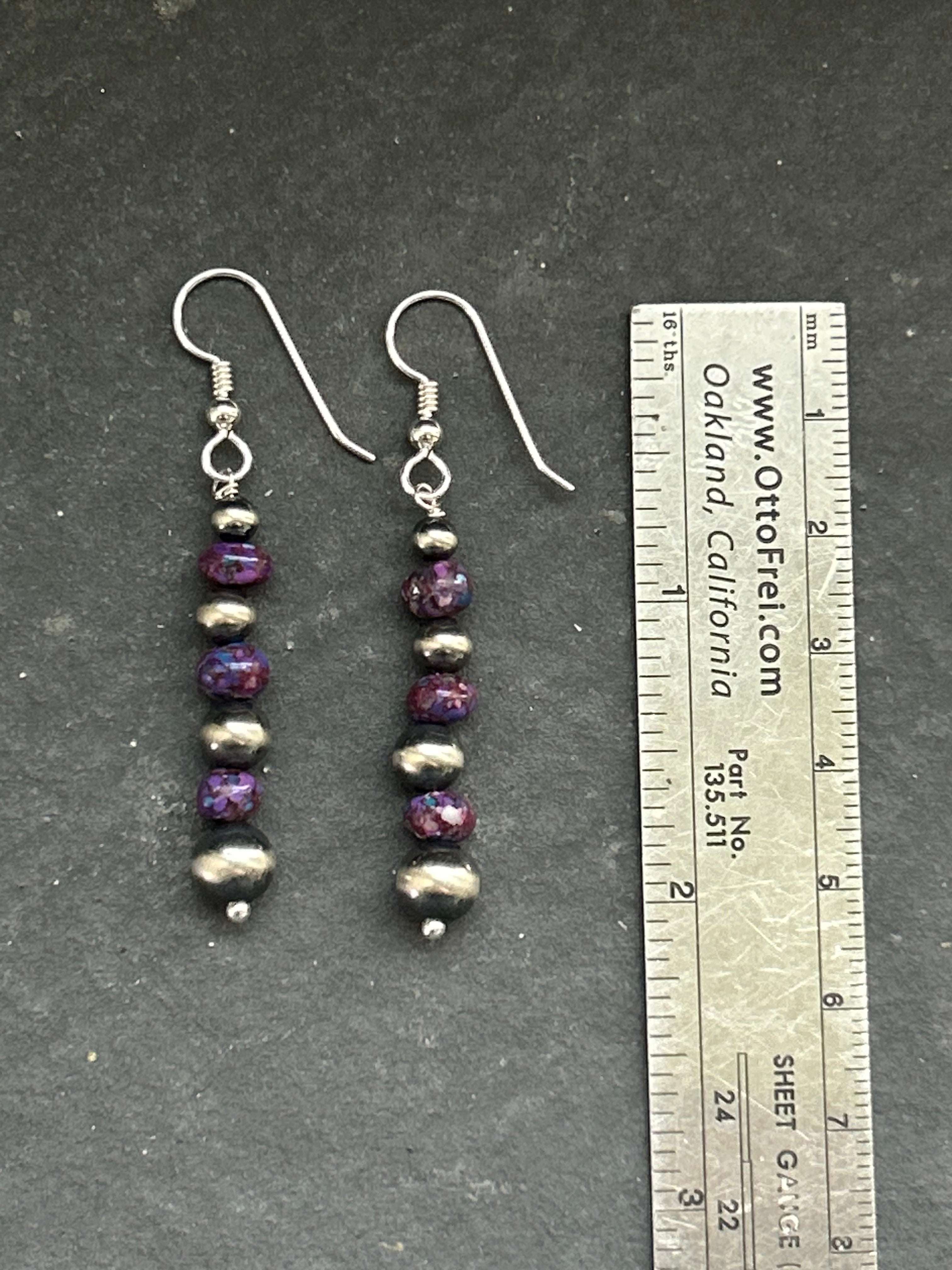 Purple Mohave Tapered Round Pearl Dangle Earrings Style #1