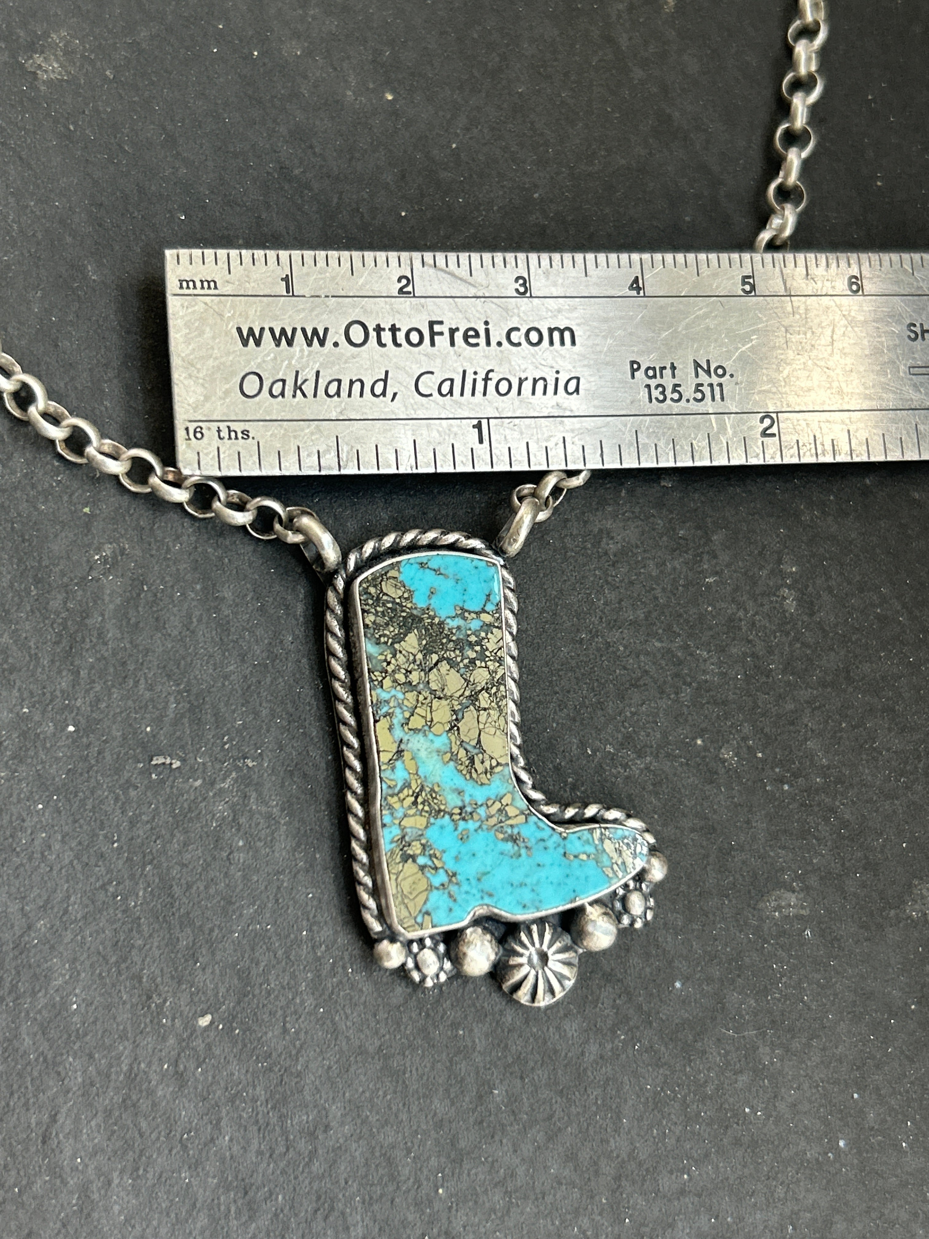 Turquoise Dahlia Cowboy Boot Necklace – Black Wolf White Wolf Designs