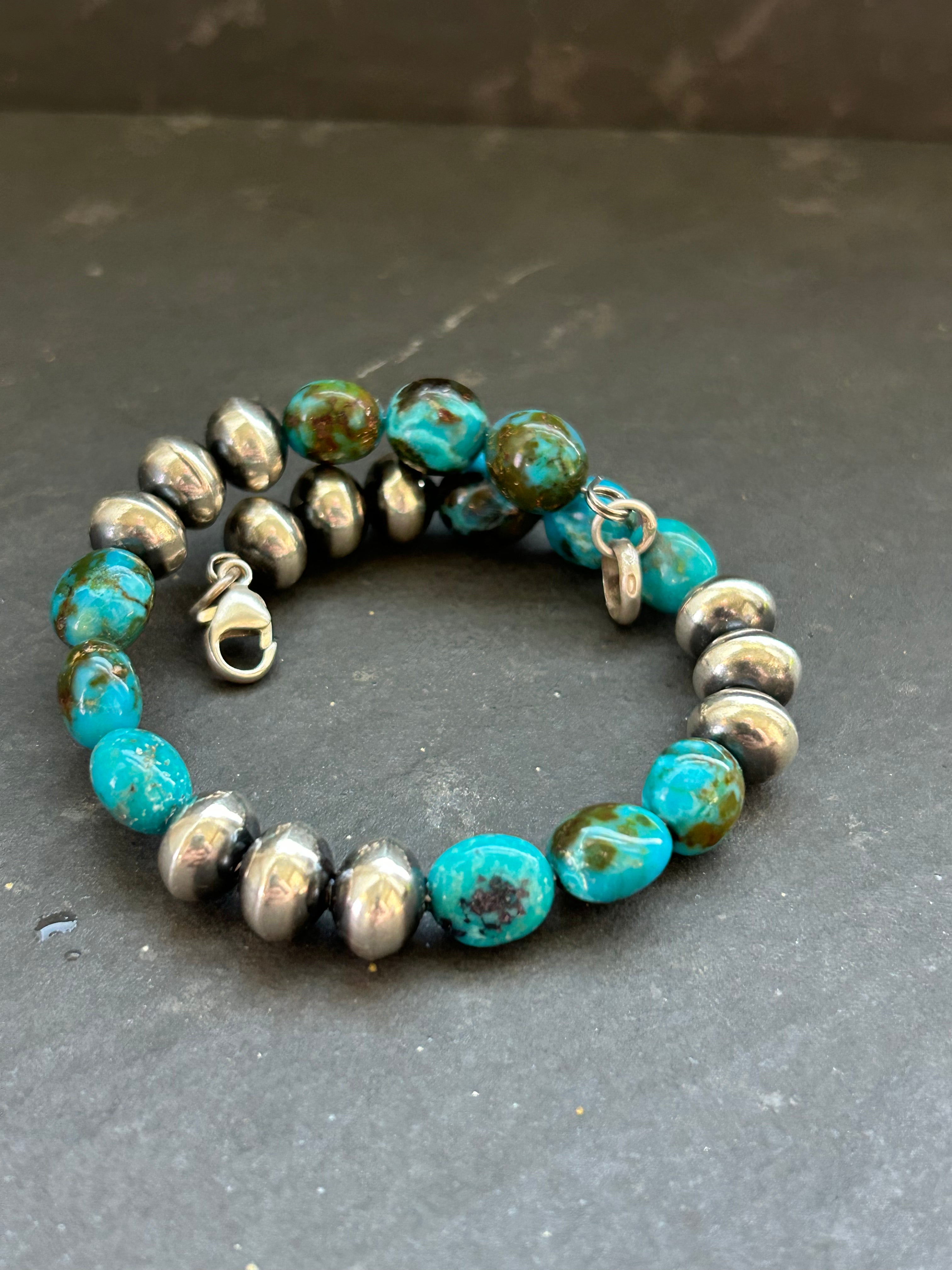 Spiderweb Kingman Ponca Pearl Memory Wire Bracelet