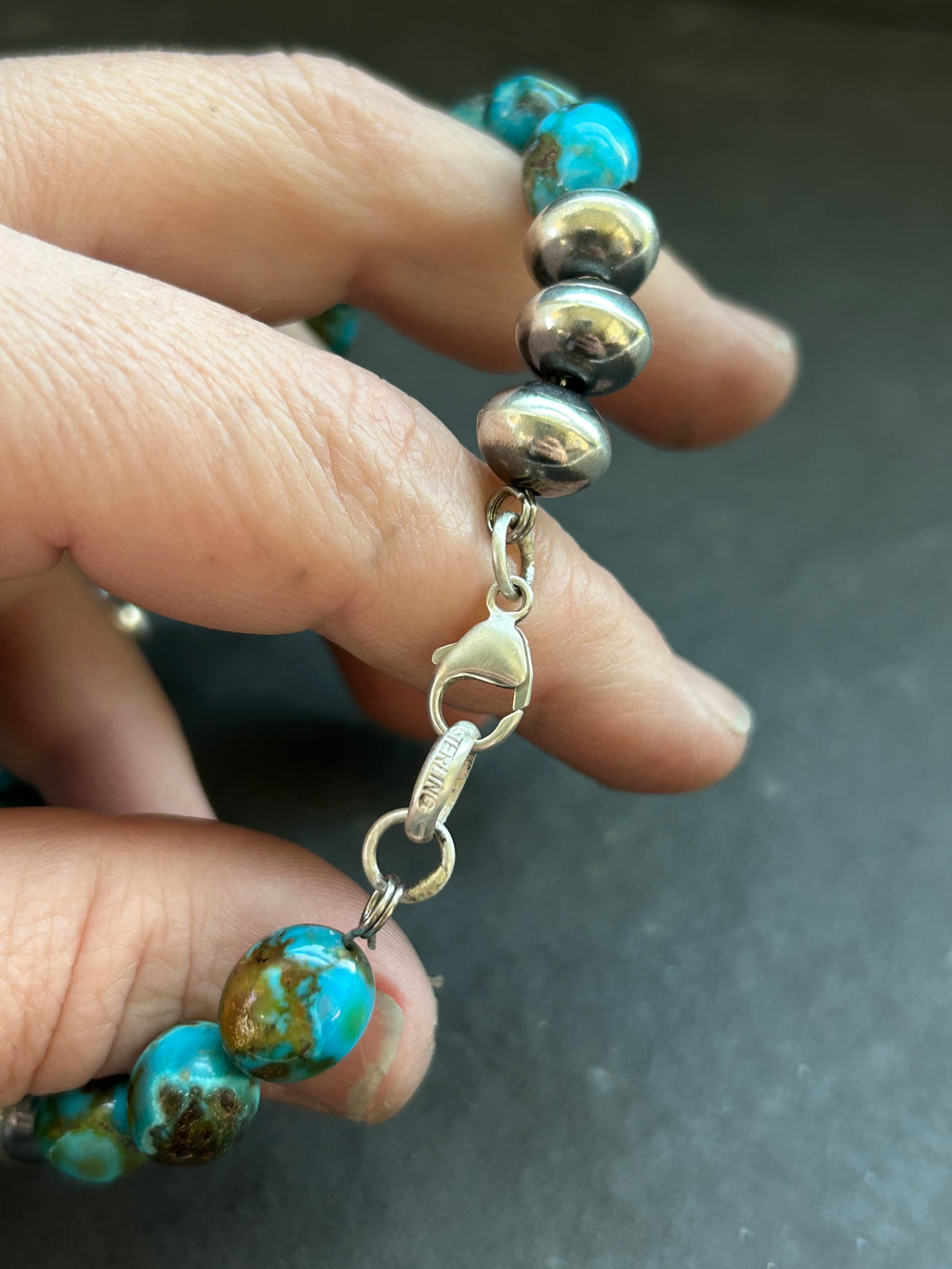 Spiderweb Kingman Ponca Pearl Memory Wire Bracelet