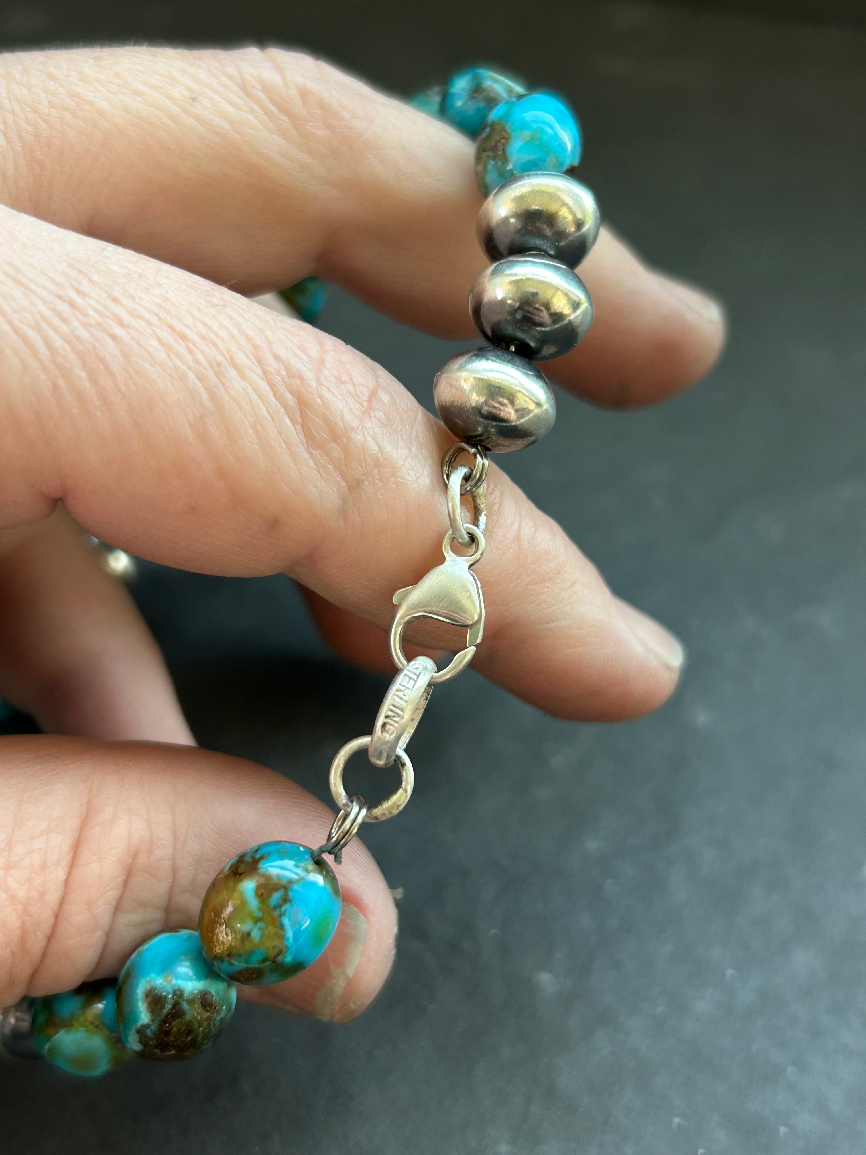 Spiderweb Kingman Ponca Pearl Memory Wire Bracelet