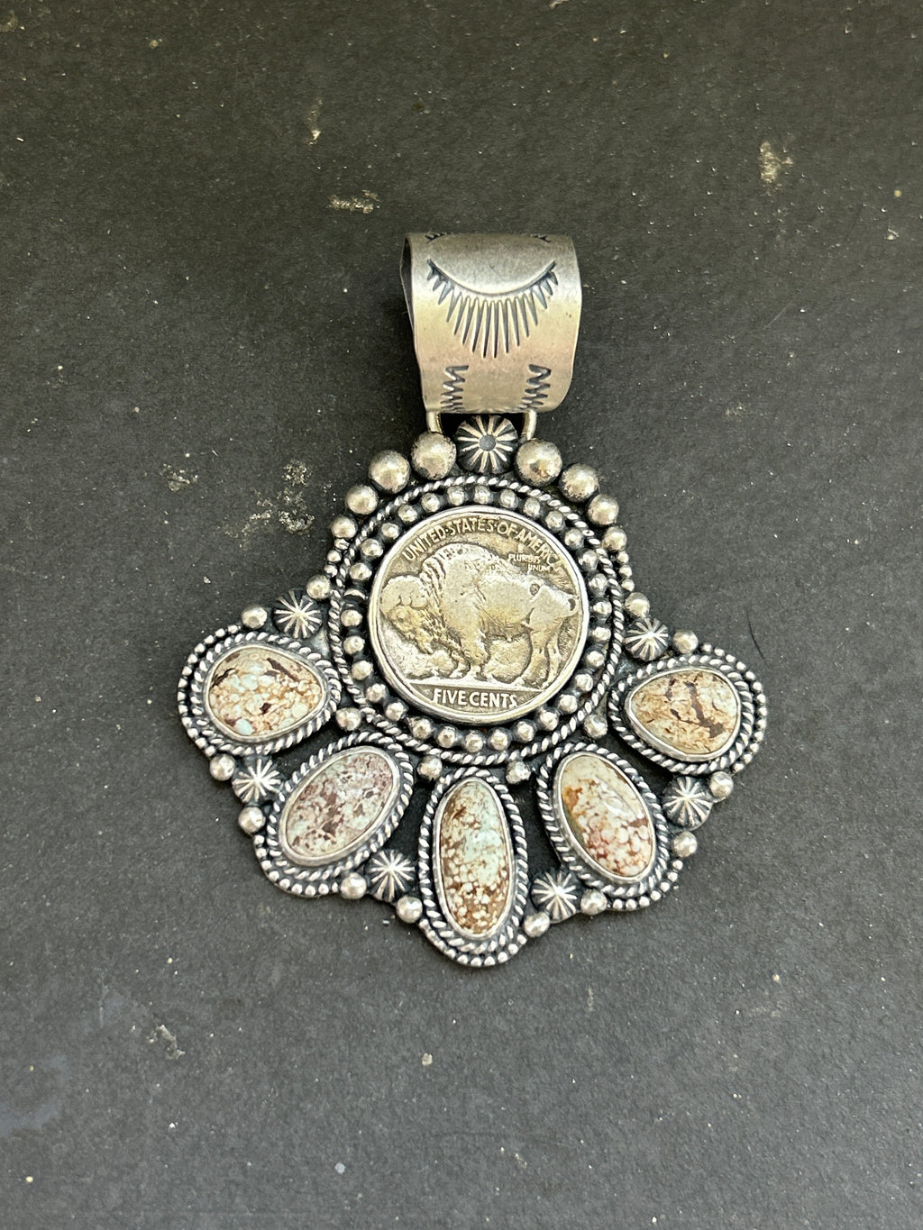 Dry Creek Turquoise + Buffalo Nickel Pendant