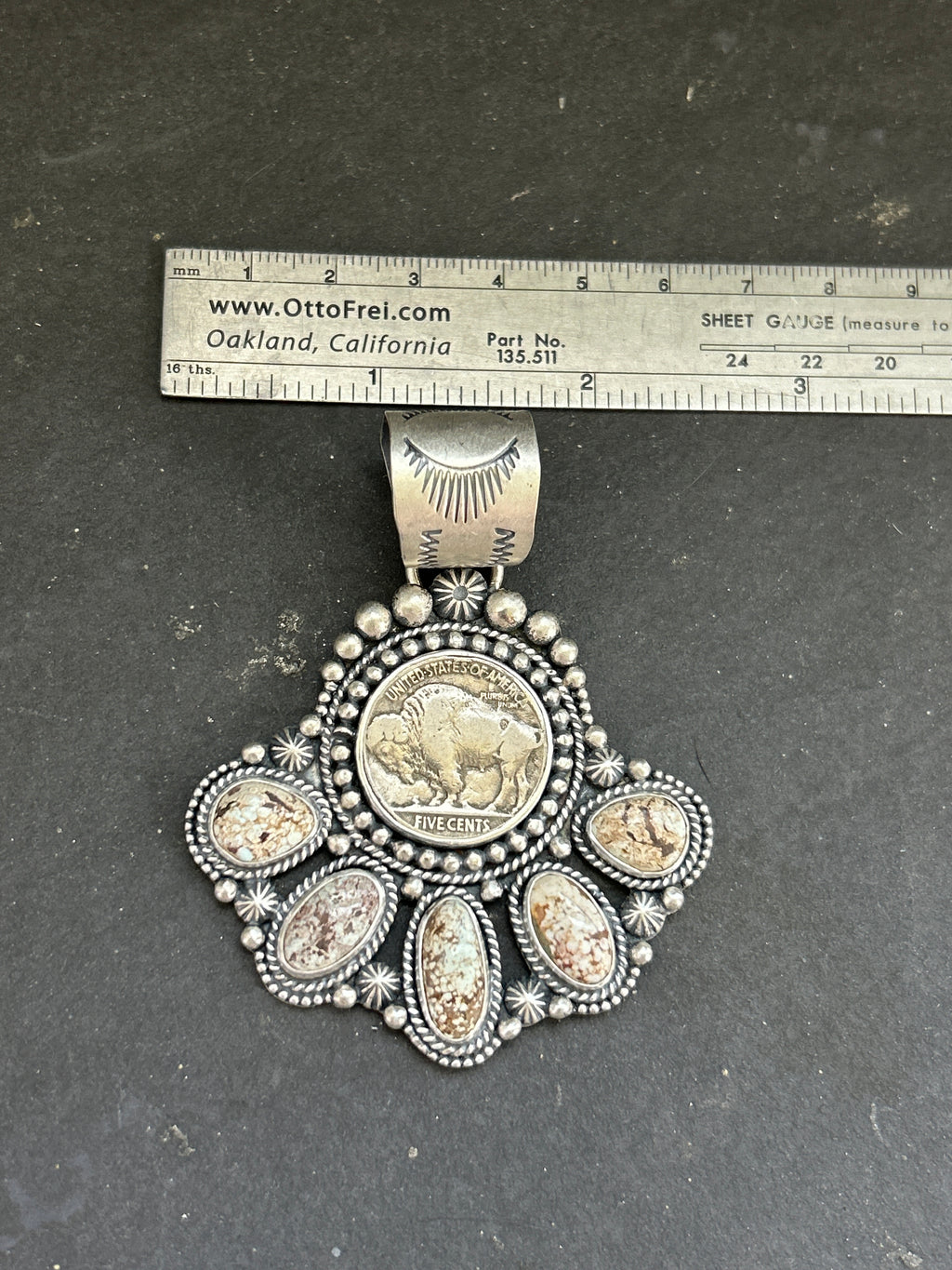 Dry Creek Turquoise + Buffalo Nickel Pendant