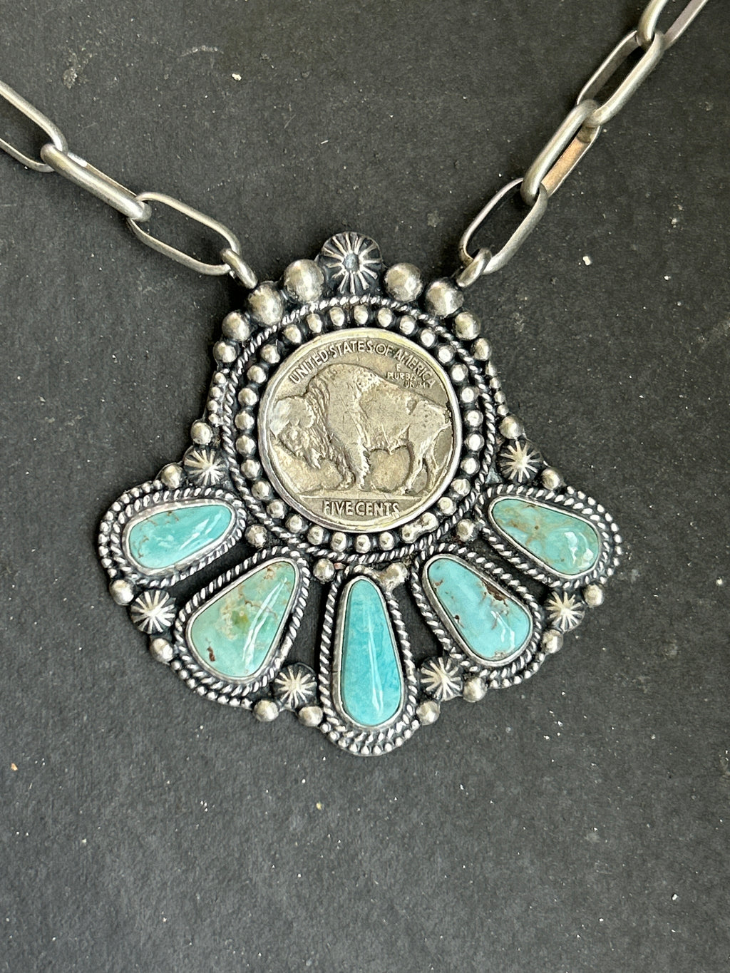 Dry Creek Turquoise Buffalo Nickel Necklace