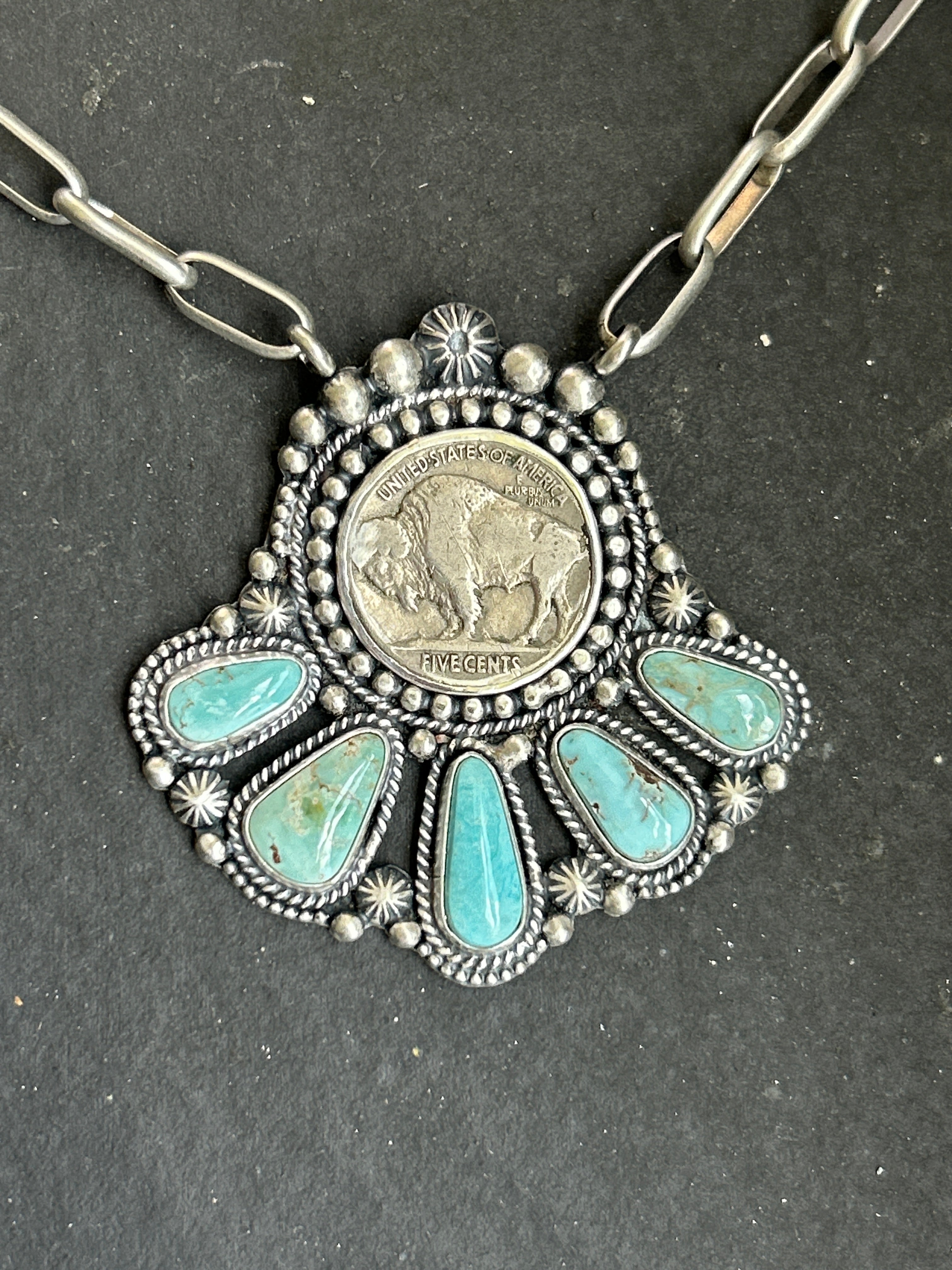 Dry Creek Turquoise Buffalo Nickel Necklace