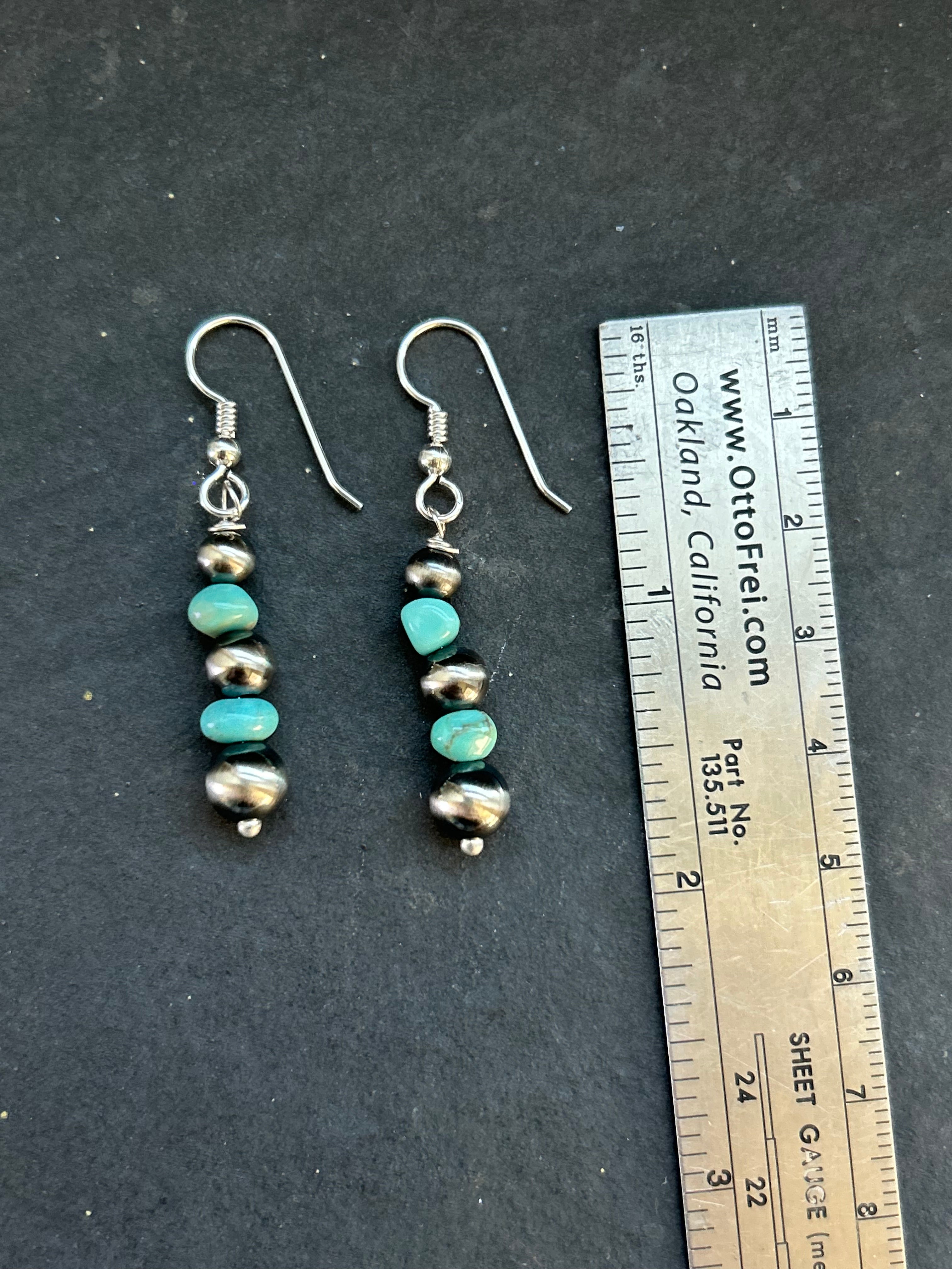 Light Blue Lone Mountain Tapered Round Pearl Dangle Earrings