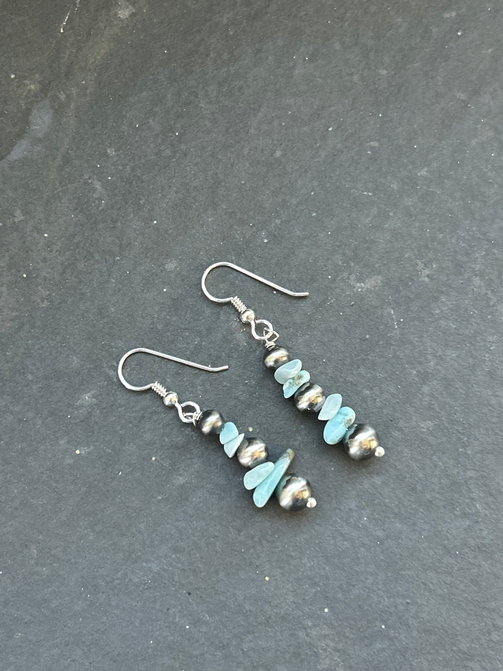 Larimar Tapered Round Pearl Dangle Earrings