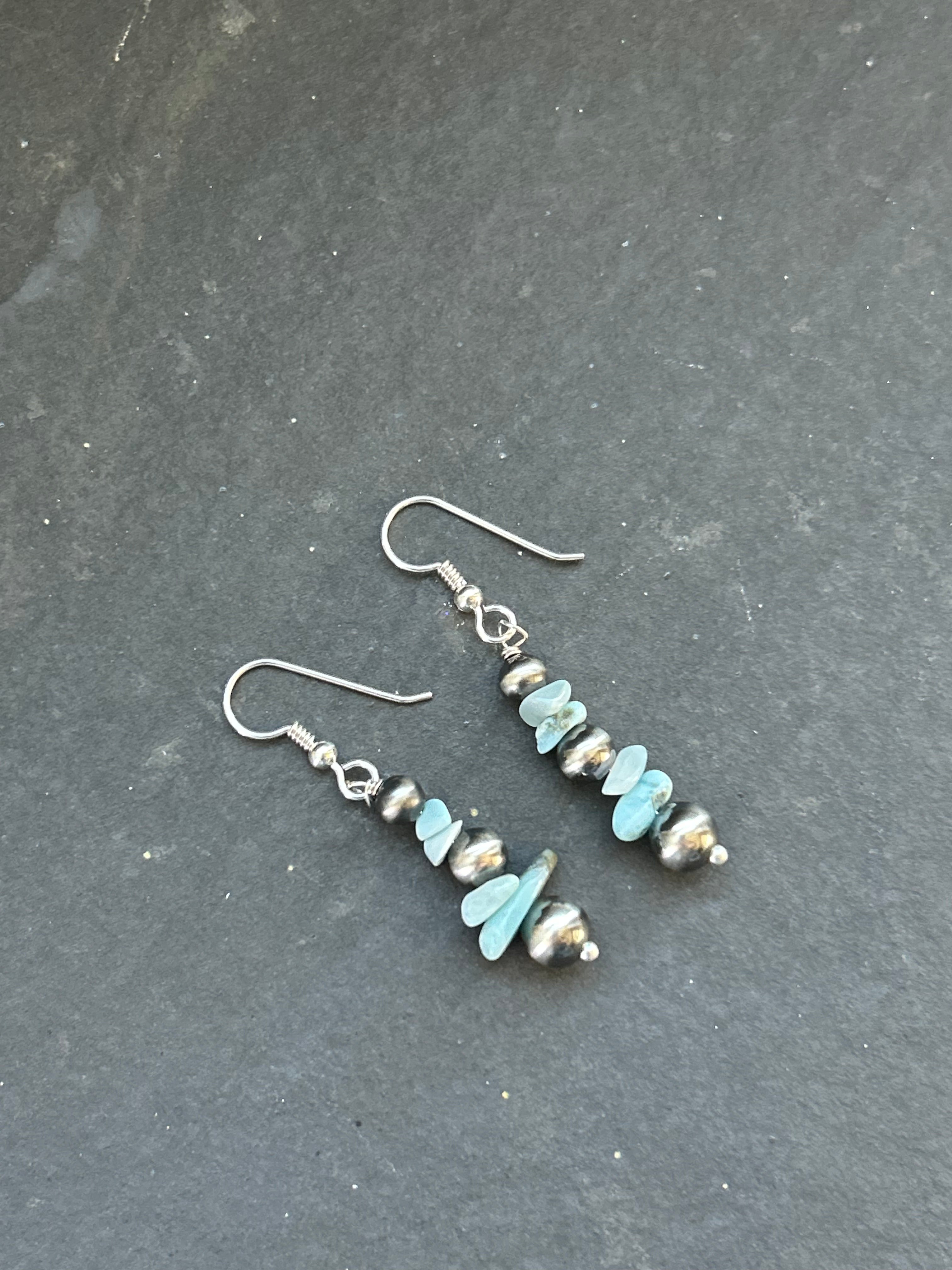 Larimar Tapered Round Pearl Dangle Earrings