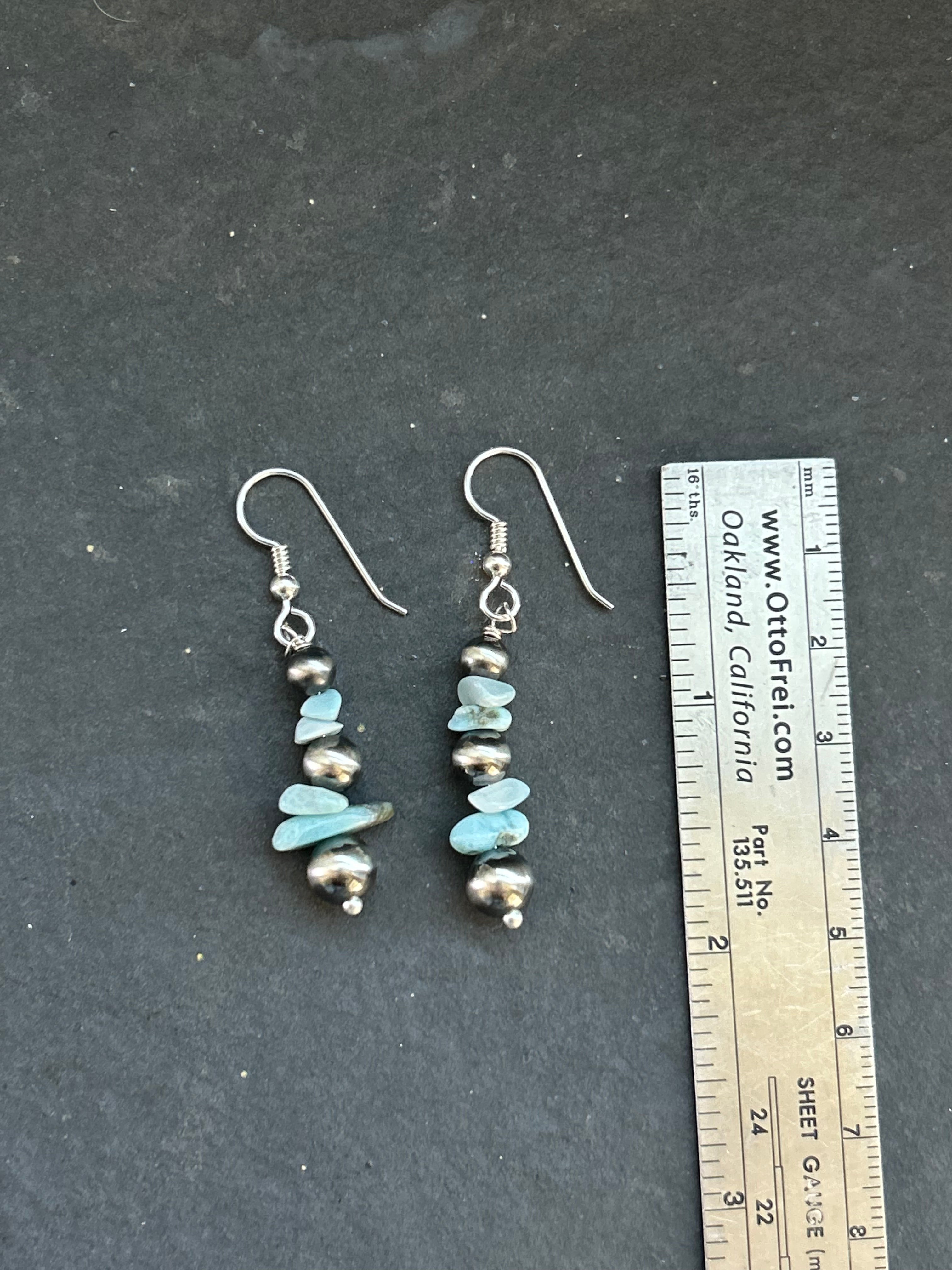 Larimar Tapered Round Pearl Dangle Earrings