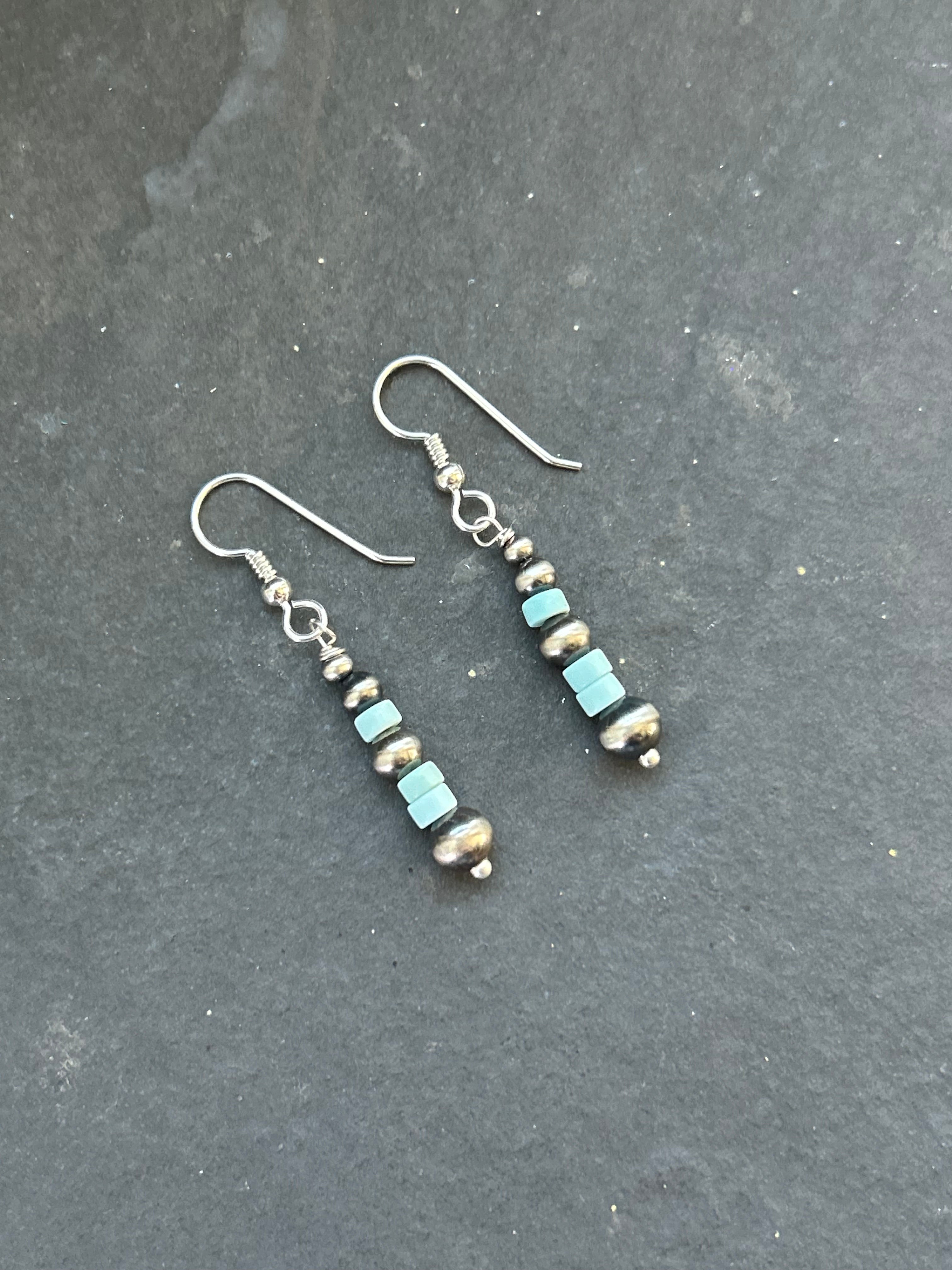 Larimar Tapered Round Pearl Dangle Earrings Style #2