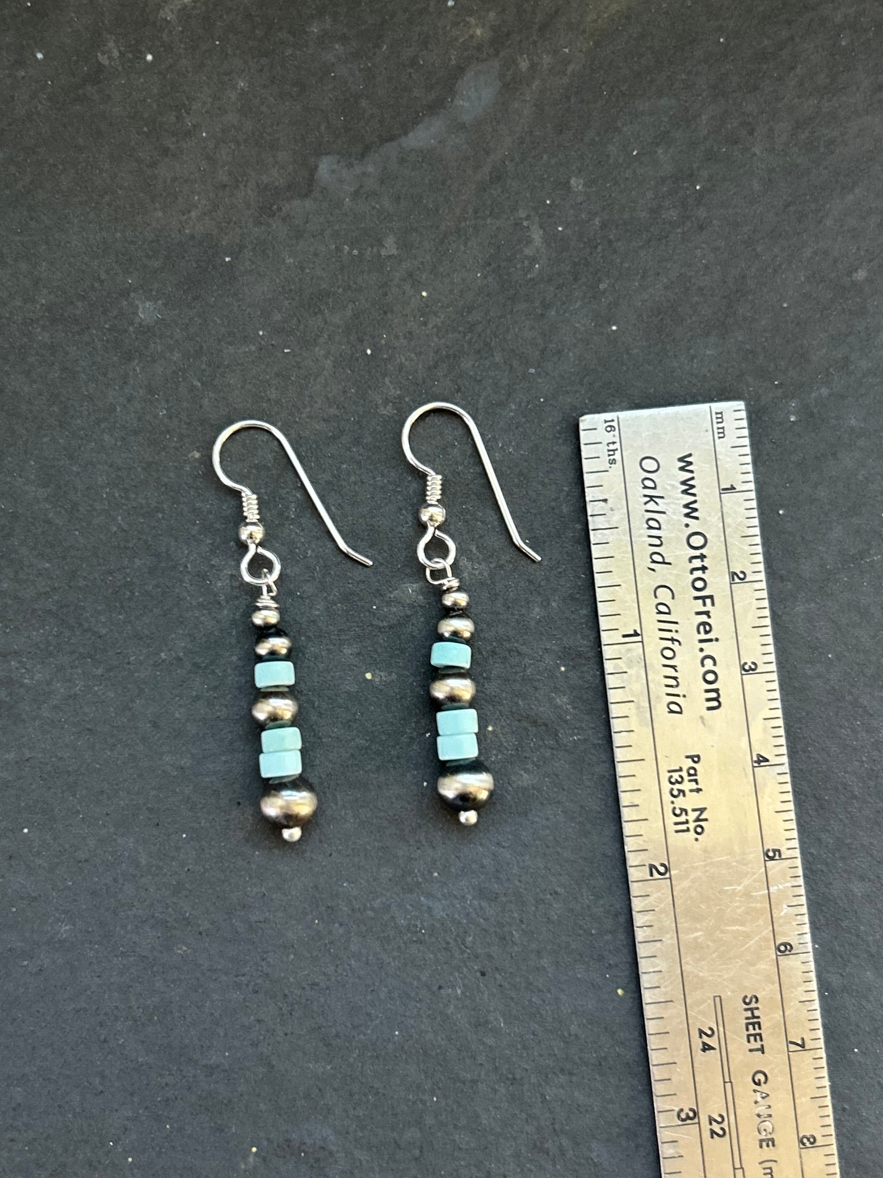 Larimar Tapered Round Pearl Dangle Earrings Style #2
