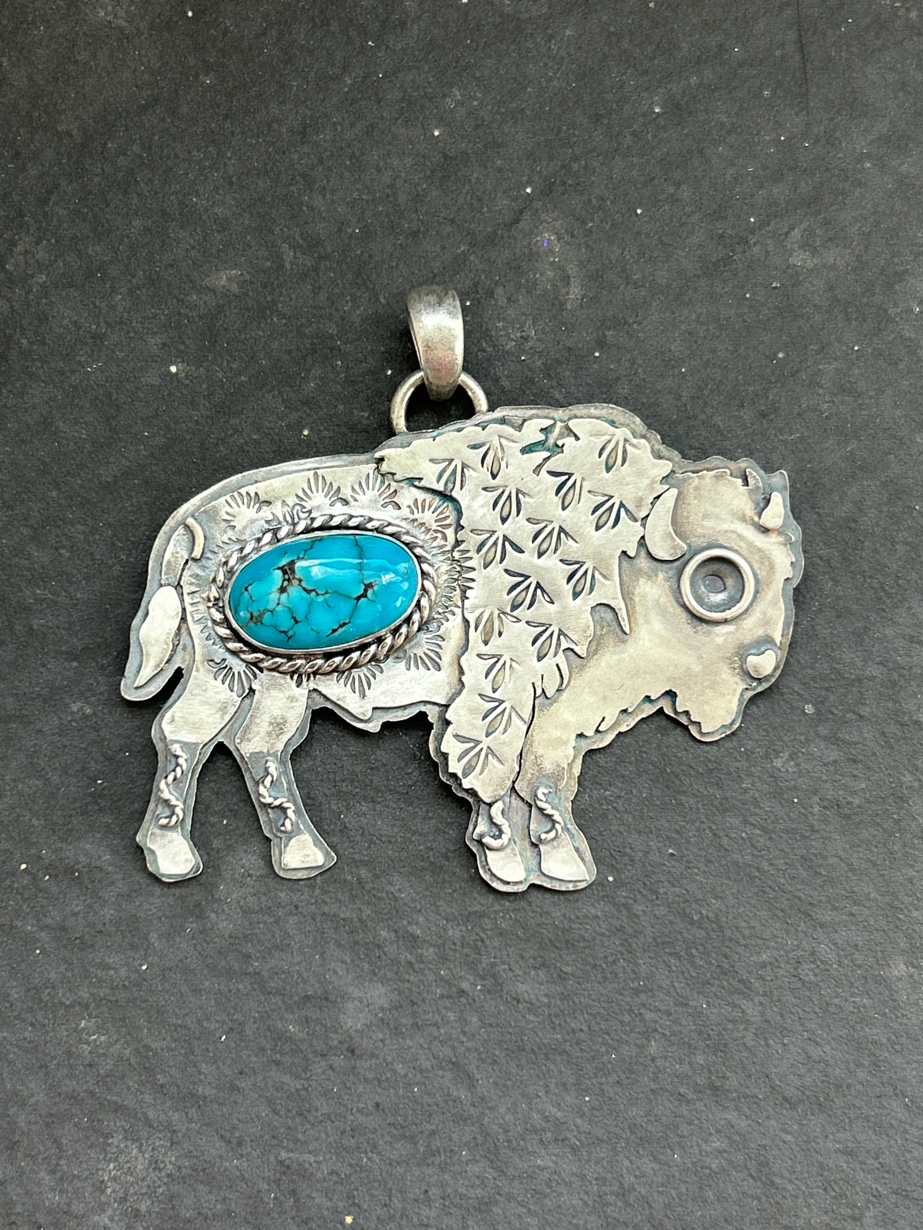 Kingman Turquoise Wandering Buffalo Pednant w/#1 Hallmark