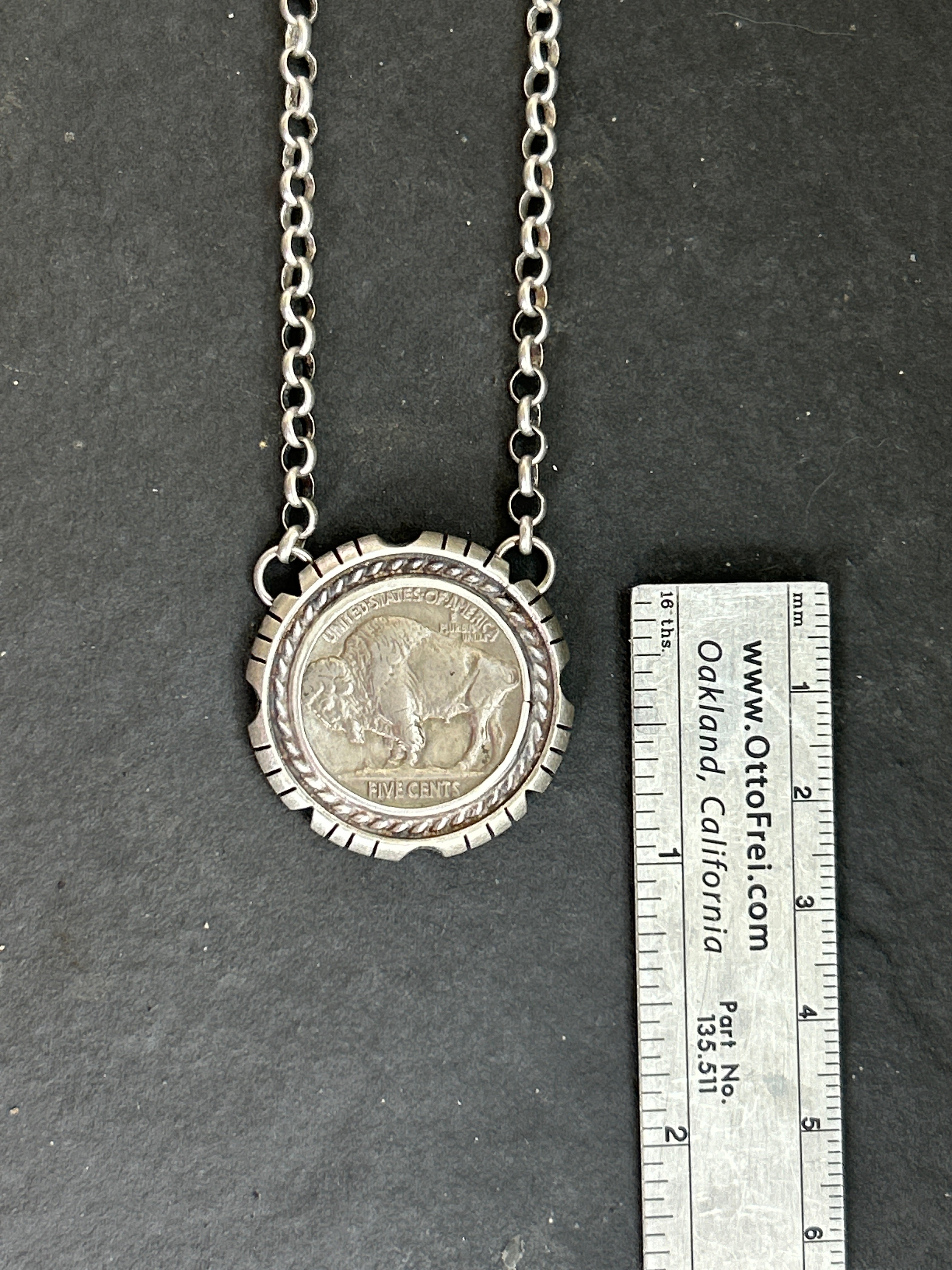 Sterling Silver + Filed Frame Buffalo Nickel Necklace