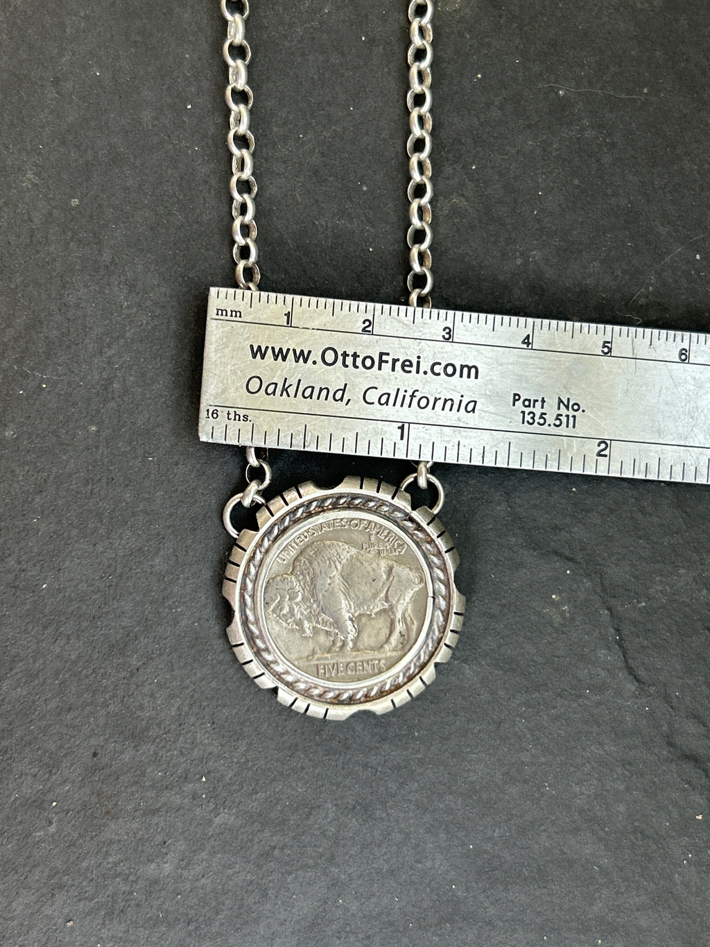 Sterling Silver + Filed Frame Buffalo Nickel Necklace