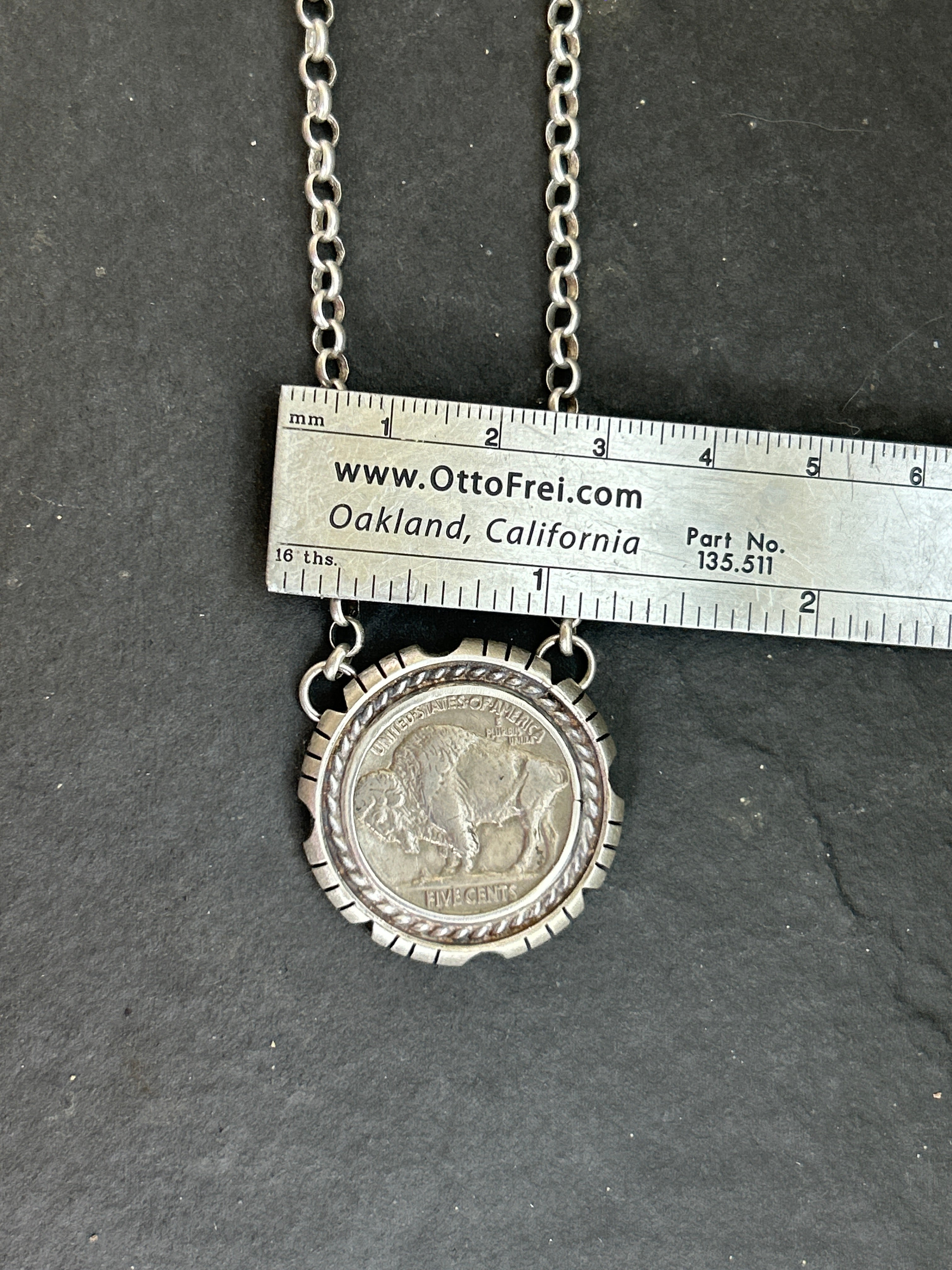 Sterling Silver + Filed Frame Buffalo Nickel Necklace