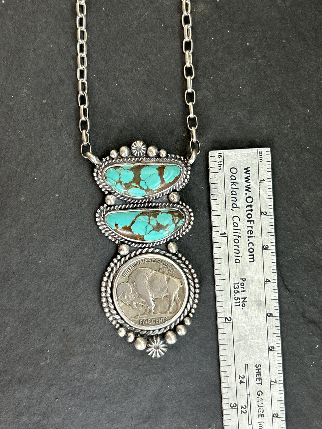 Mine #8 + Buffalo Nickel Graduated Fixed Chain Necklace