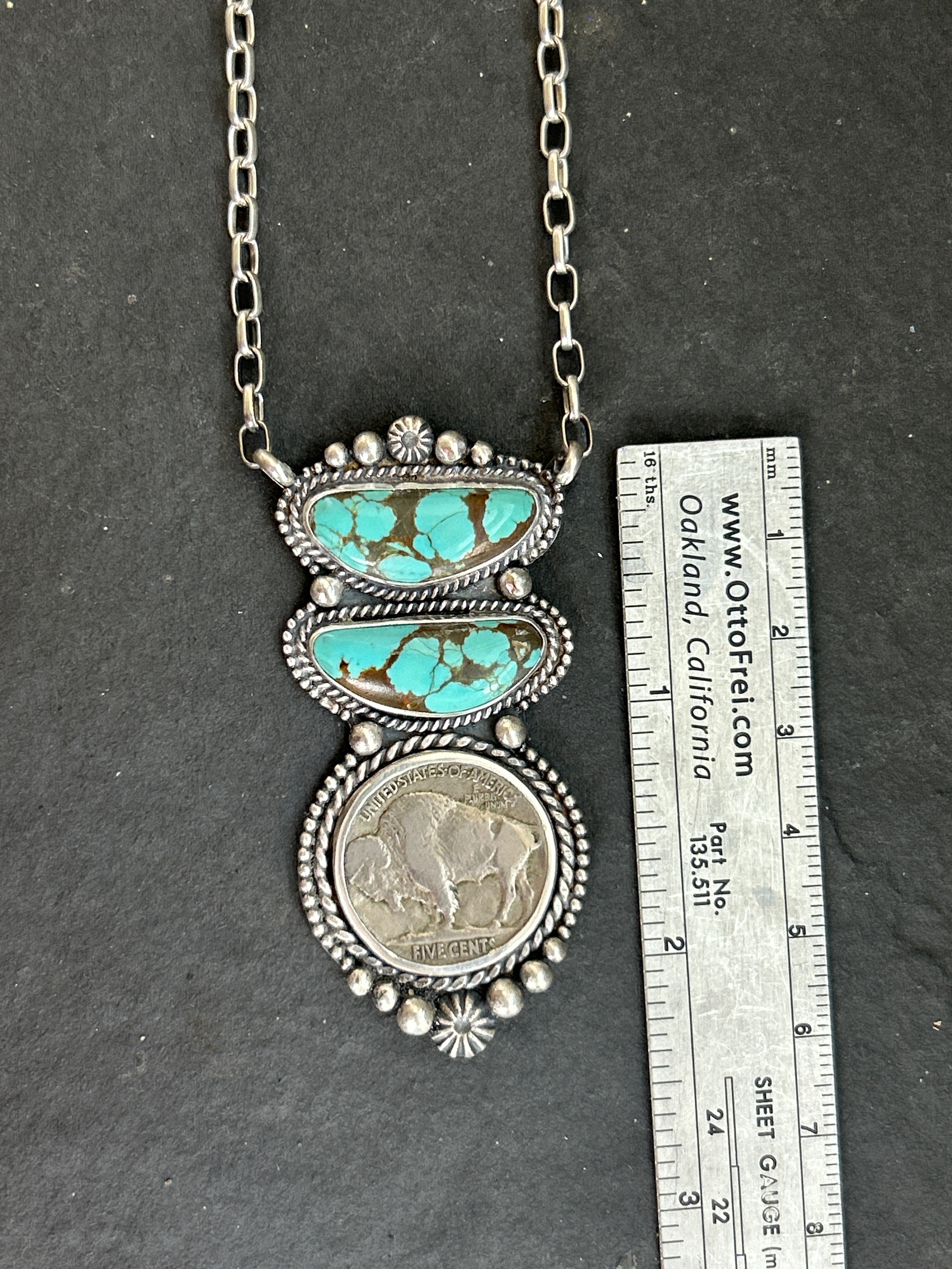 Mine #8 + Buffalo Nickel Graduated Fixed Chain Necklace