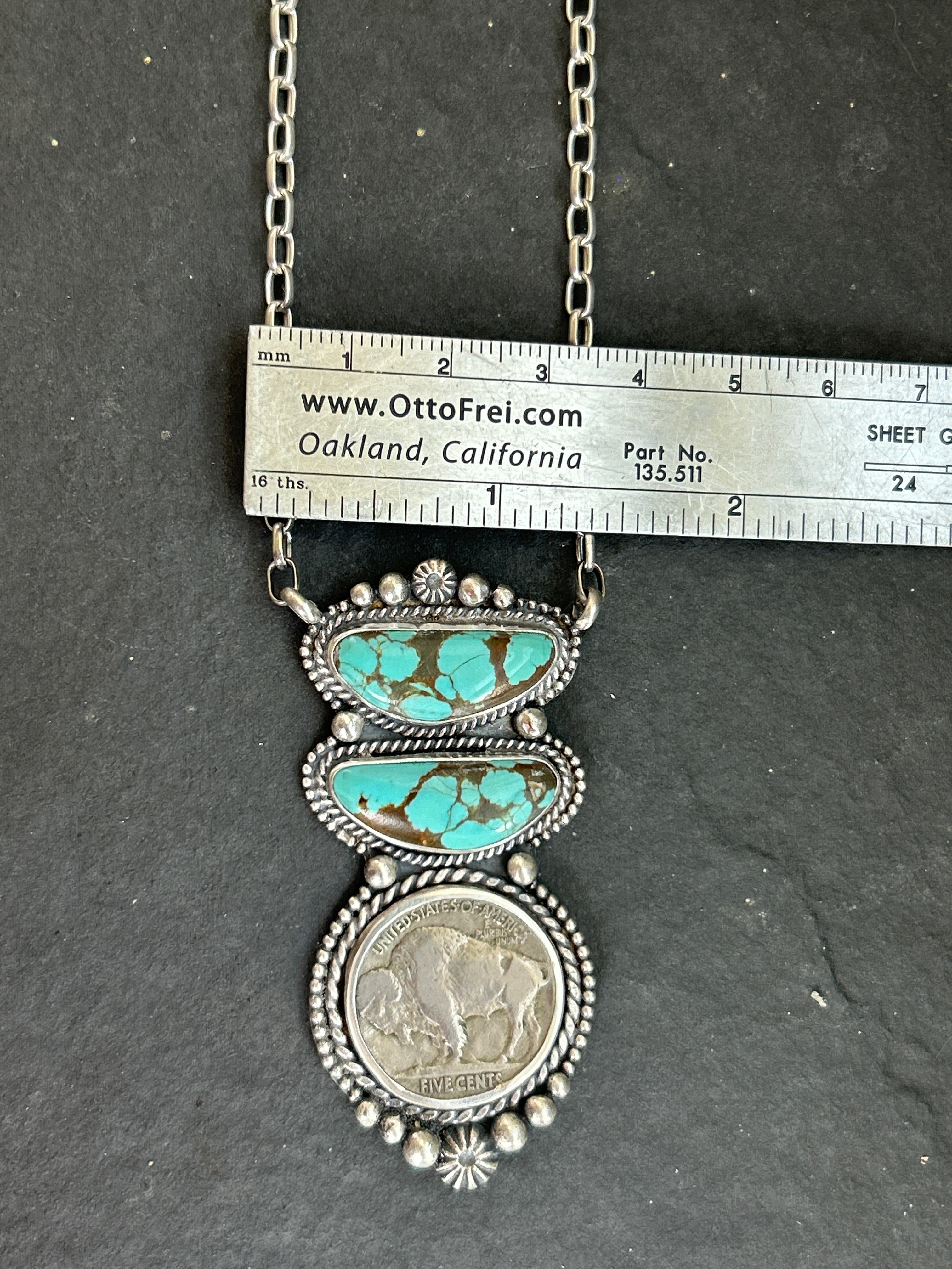 Mine #8 + Buffalo Nickel Graduated Fixed Chain Necklace