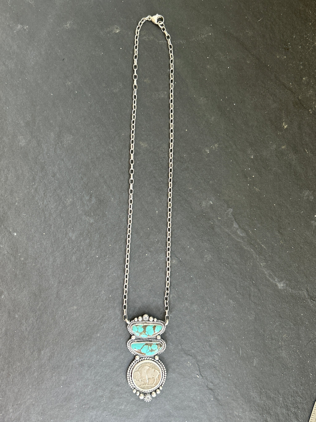 Mine #8 + Buffalo Nickel Graduated Fixed Chain Necklace