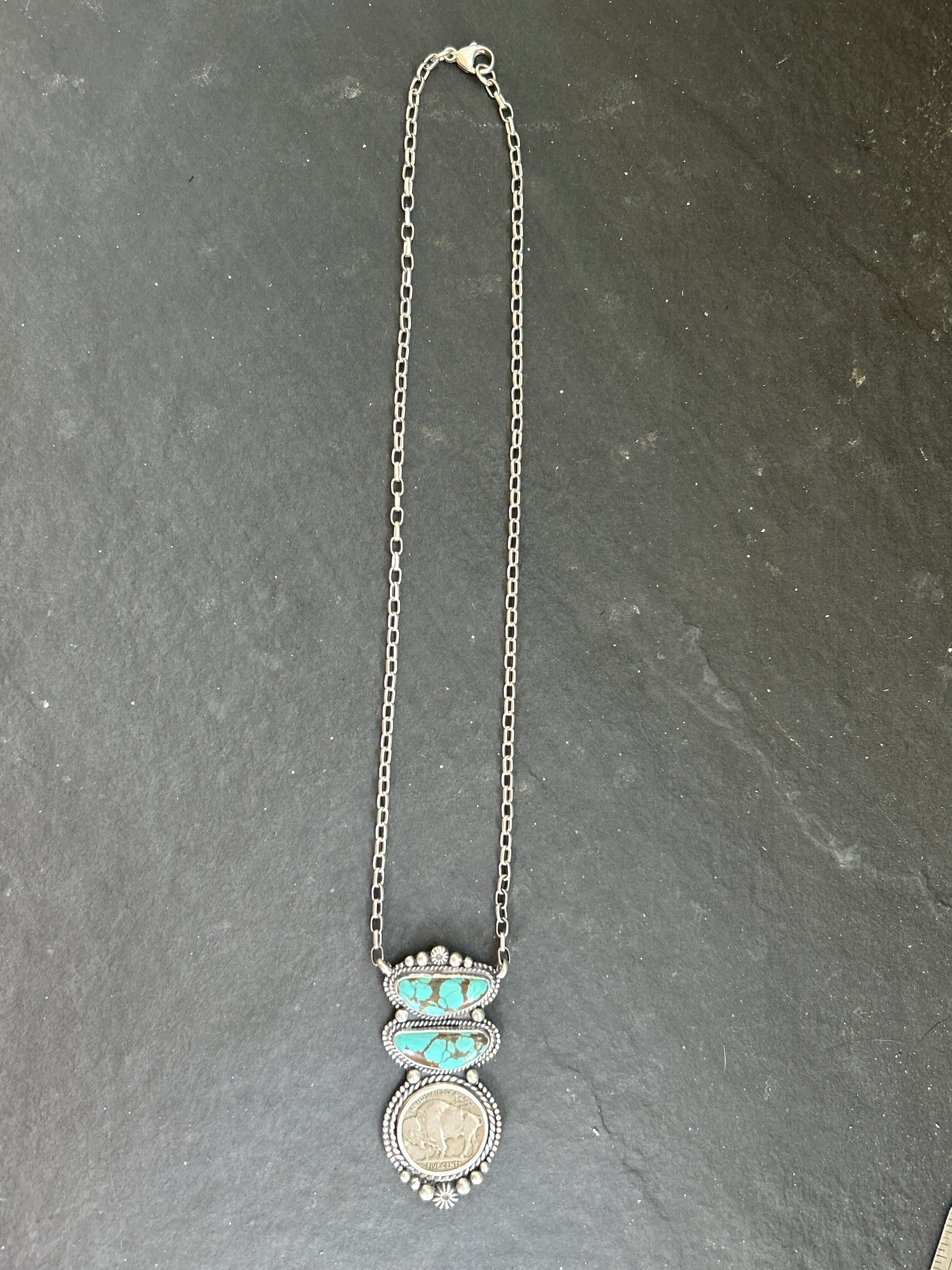 Mine #8 + Buffalo Nickel Graduated Fixed Chain Necklace