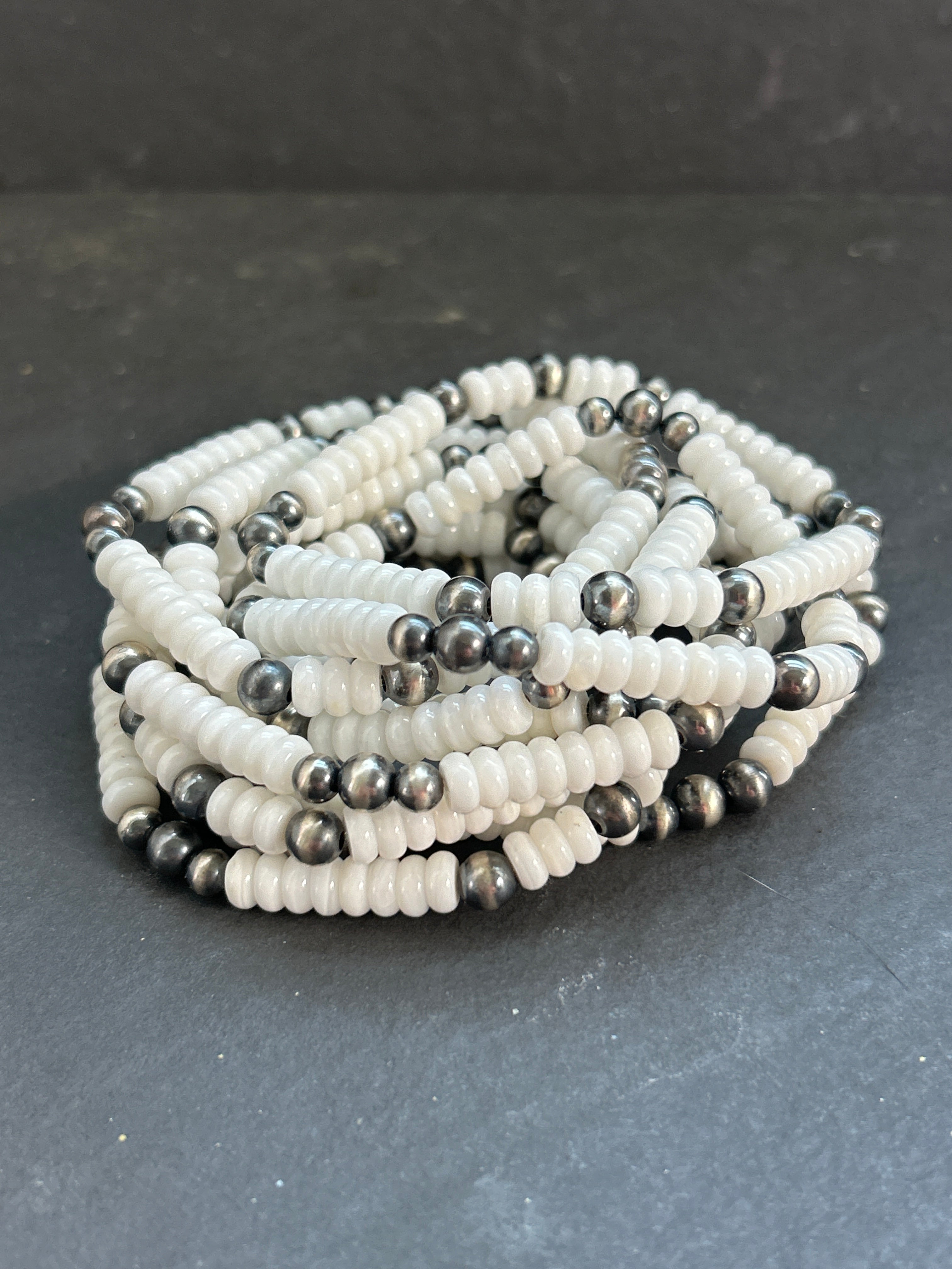 White Wampum Stretchy Stacker Bracelet