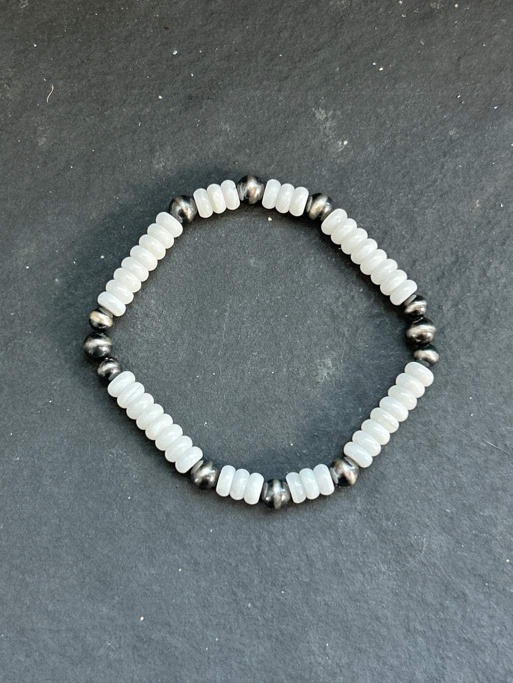 White Wampum Stretchy Stacker Bracelet