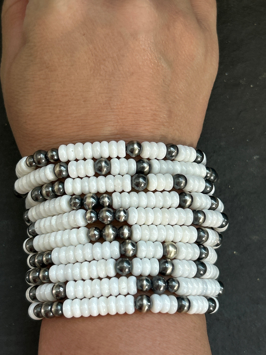 White Wampum Stretchy Stacker Bracelet