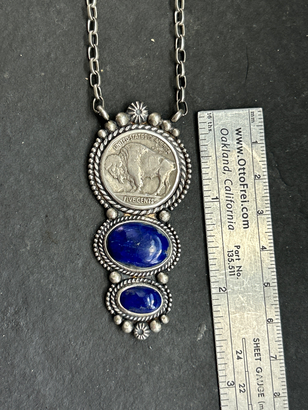 Lapis Lazuli + Buffalo Nickel Graduated Fixed Chain Necklace