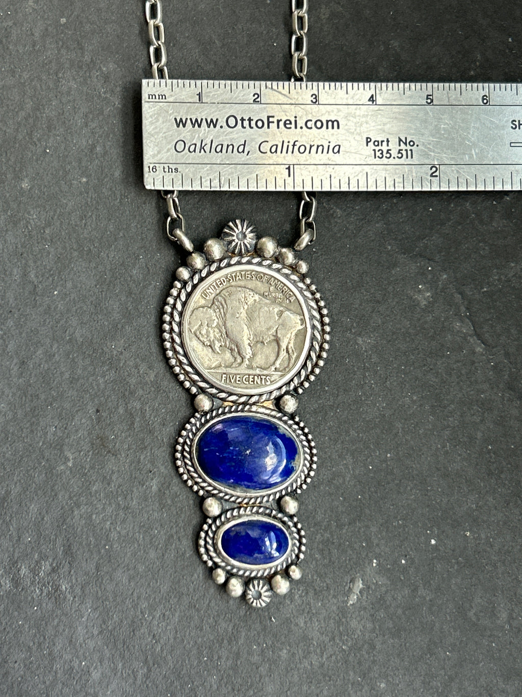 Lapis Lazuli + Buffalo Nickel Graduated Fixed Chain Necklace