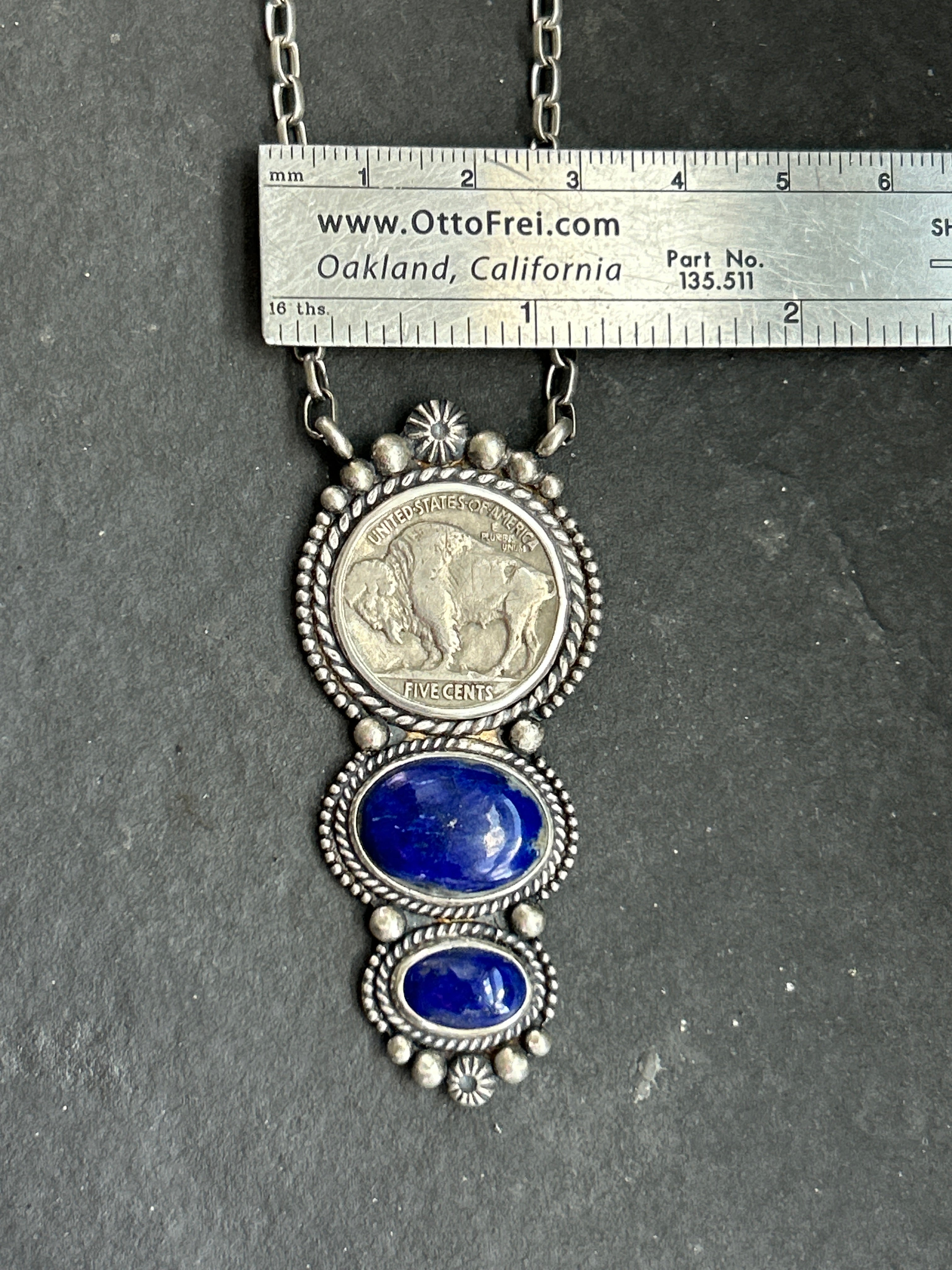 Lapis Lazuli + Buffalo Nickel Graduated Fixed Chain Necklace
