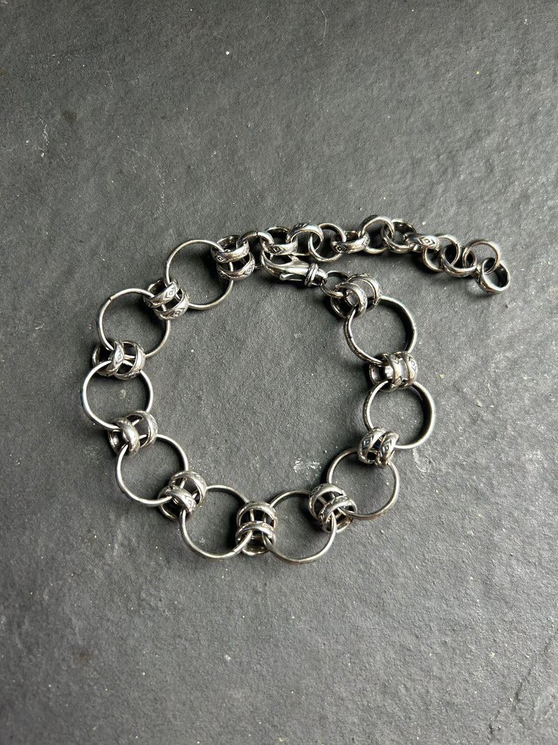 Sterling Silver Medicine Man Eye Pattern Ponca Charm Chain Bracelet