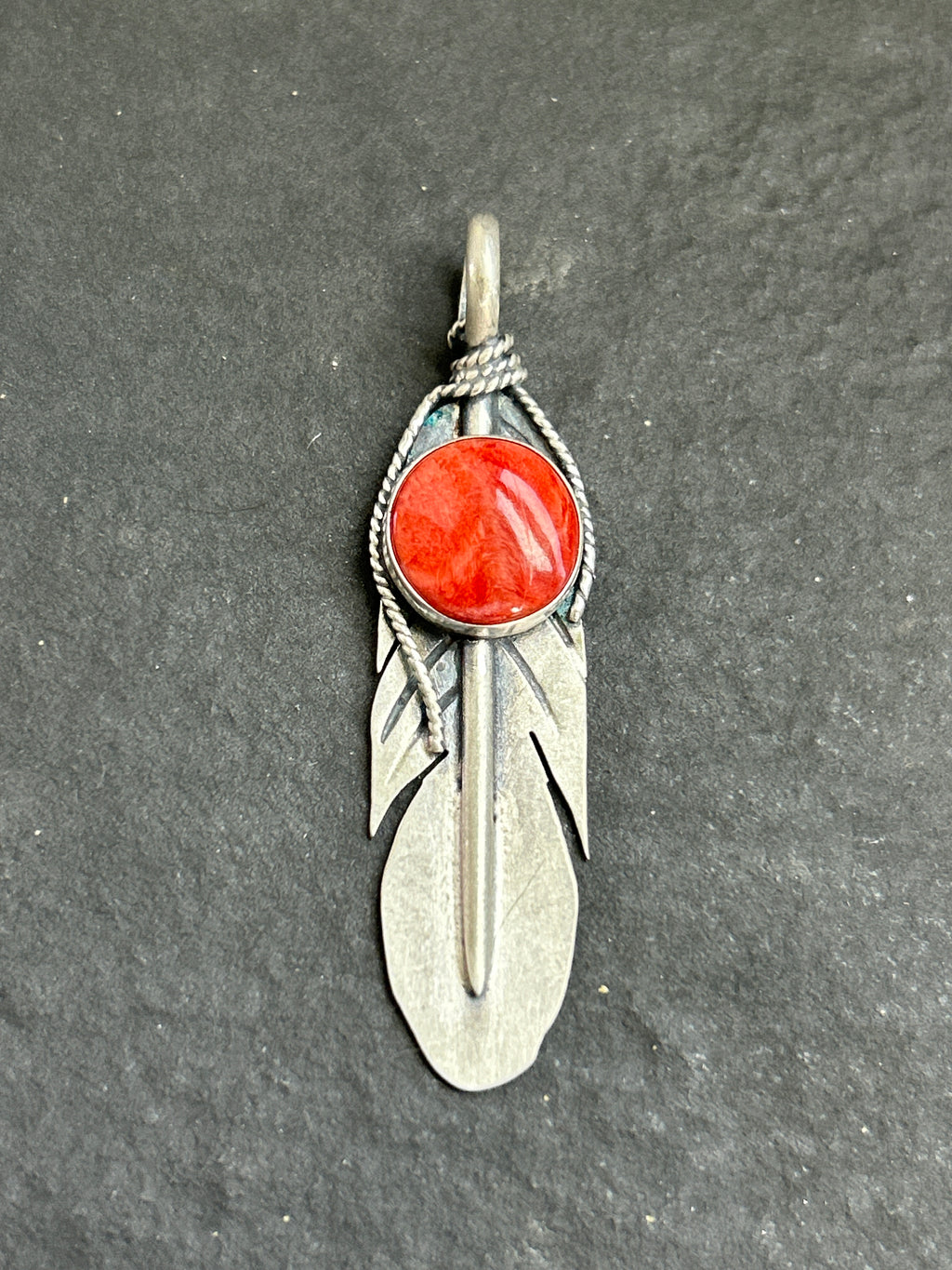 Red Spiny Oyster Everyday Feather Pendant