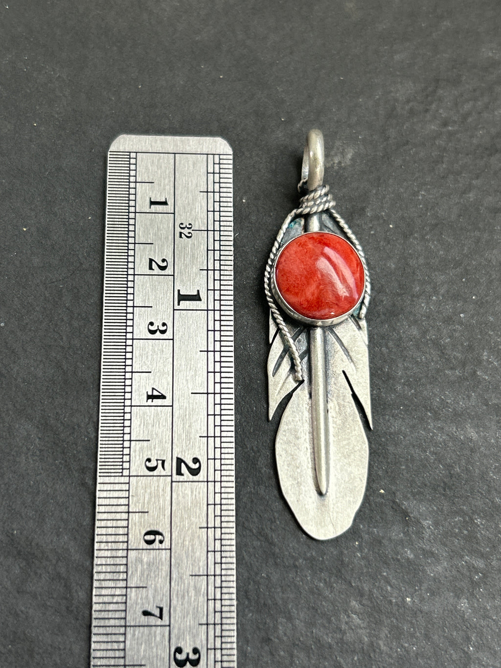 Red Spiny Oyster Everyday Feather Pendant