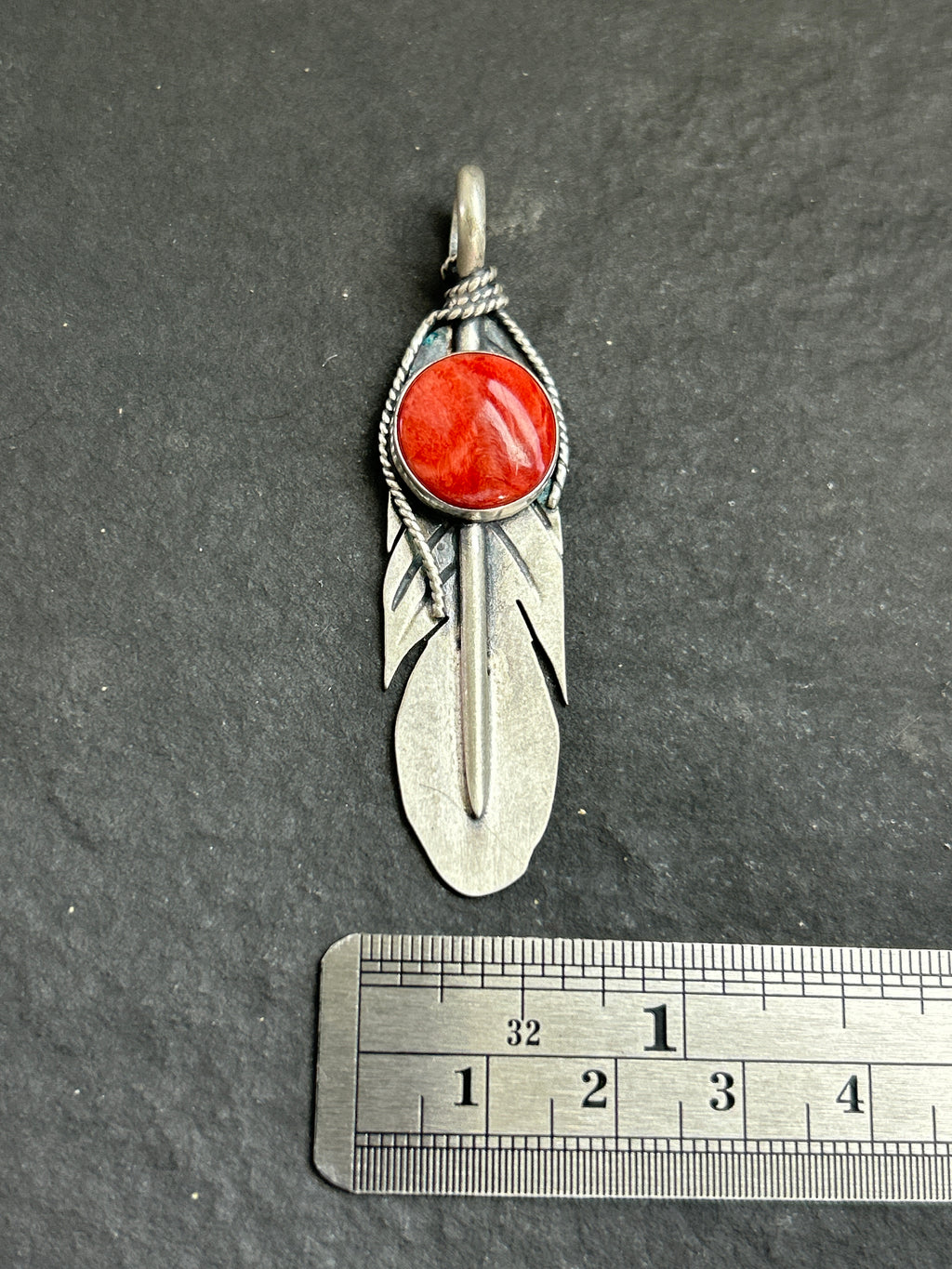 Red Spiny Oyster Everyday Feather Pendant