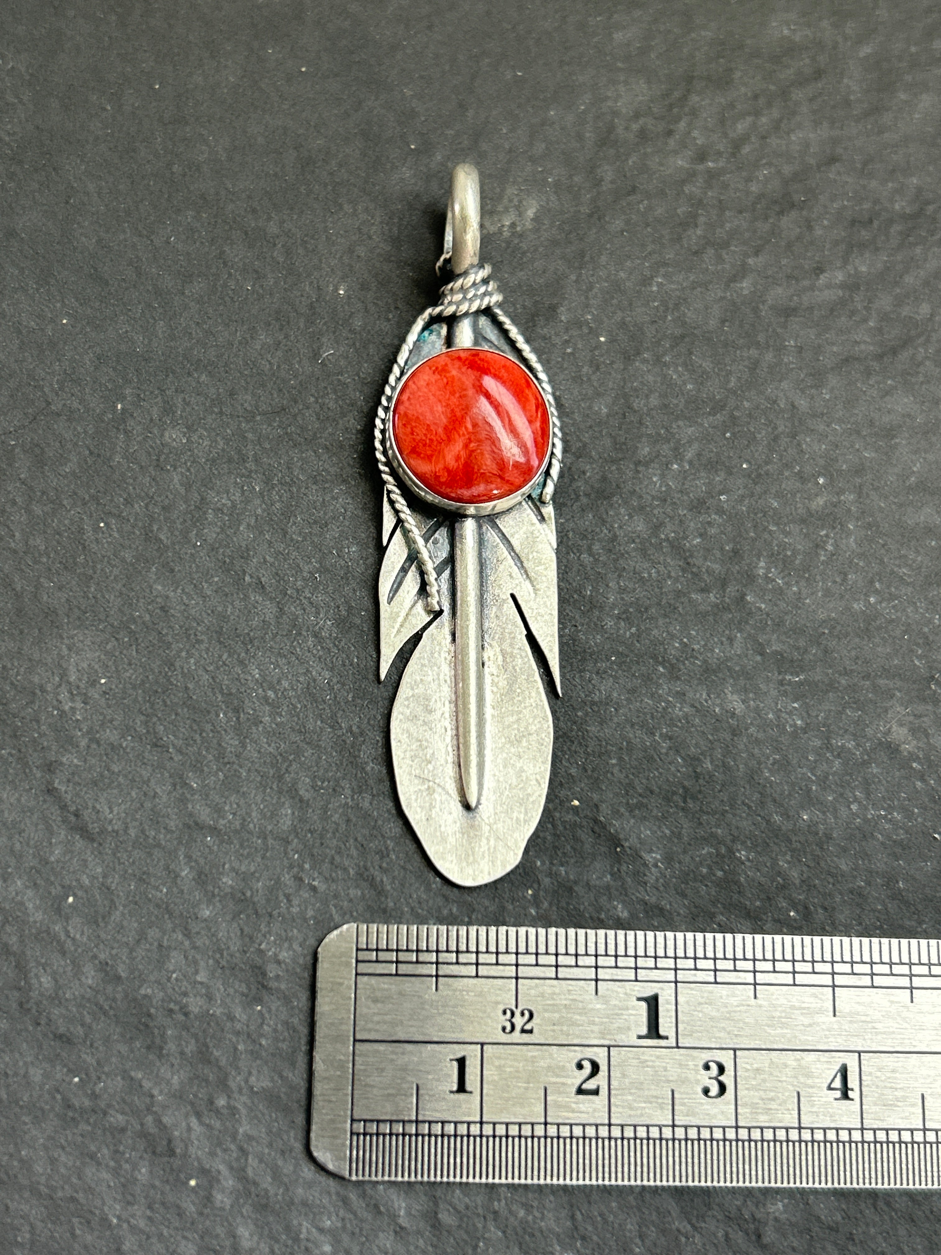 Red Spiny Oyster Everyday Feather Pendant