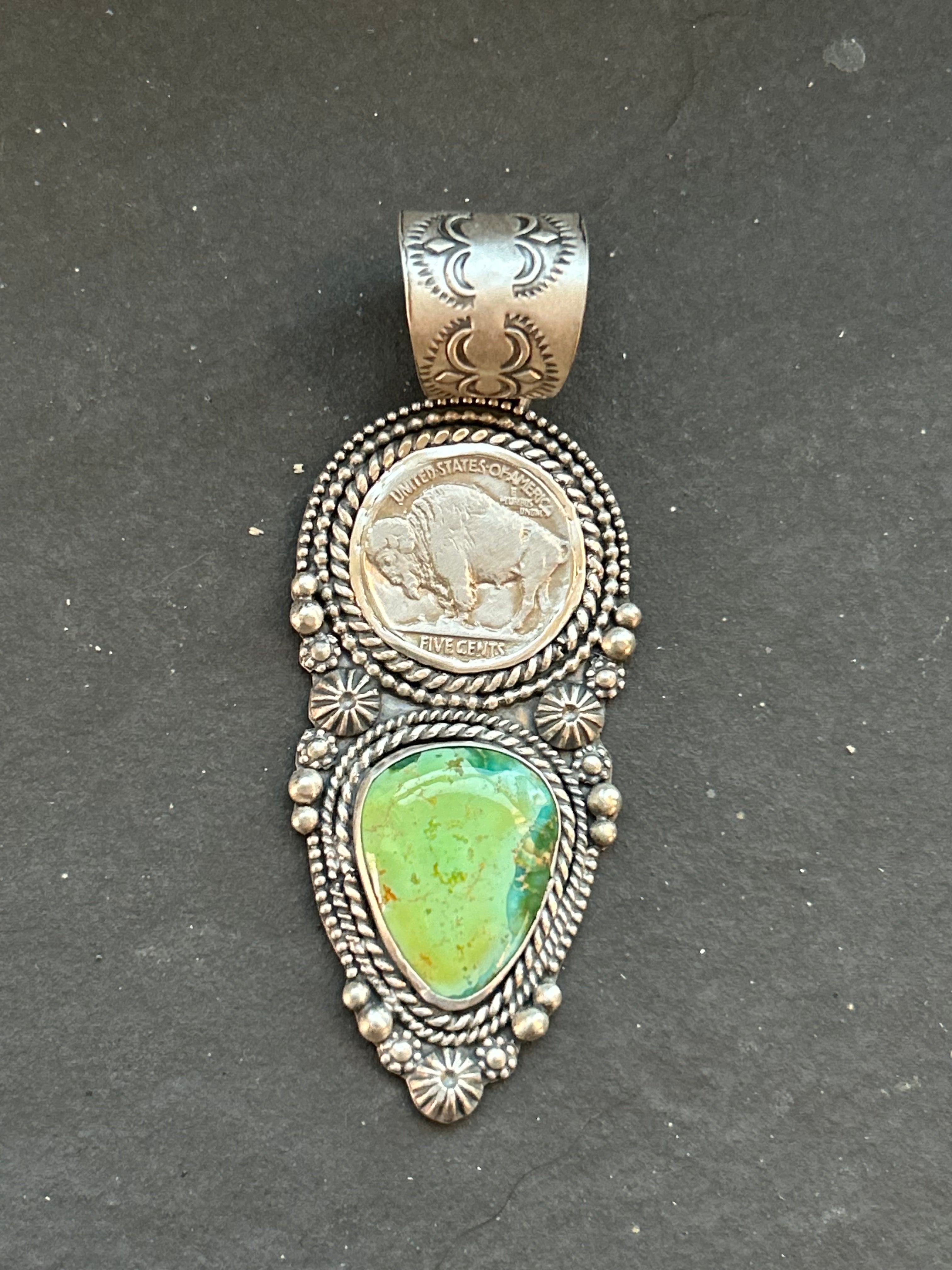 Sonoran Mountain Turquoise + Buffalo Nickel Pendant Style #2
