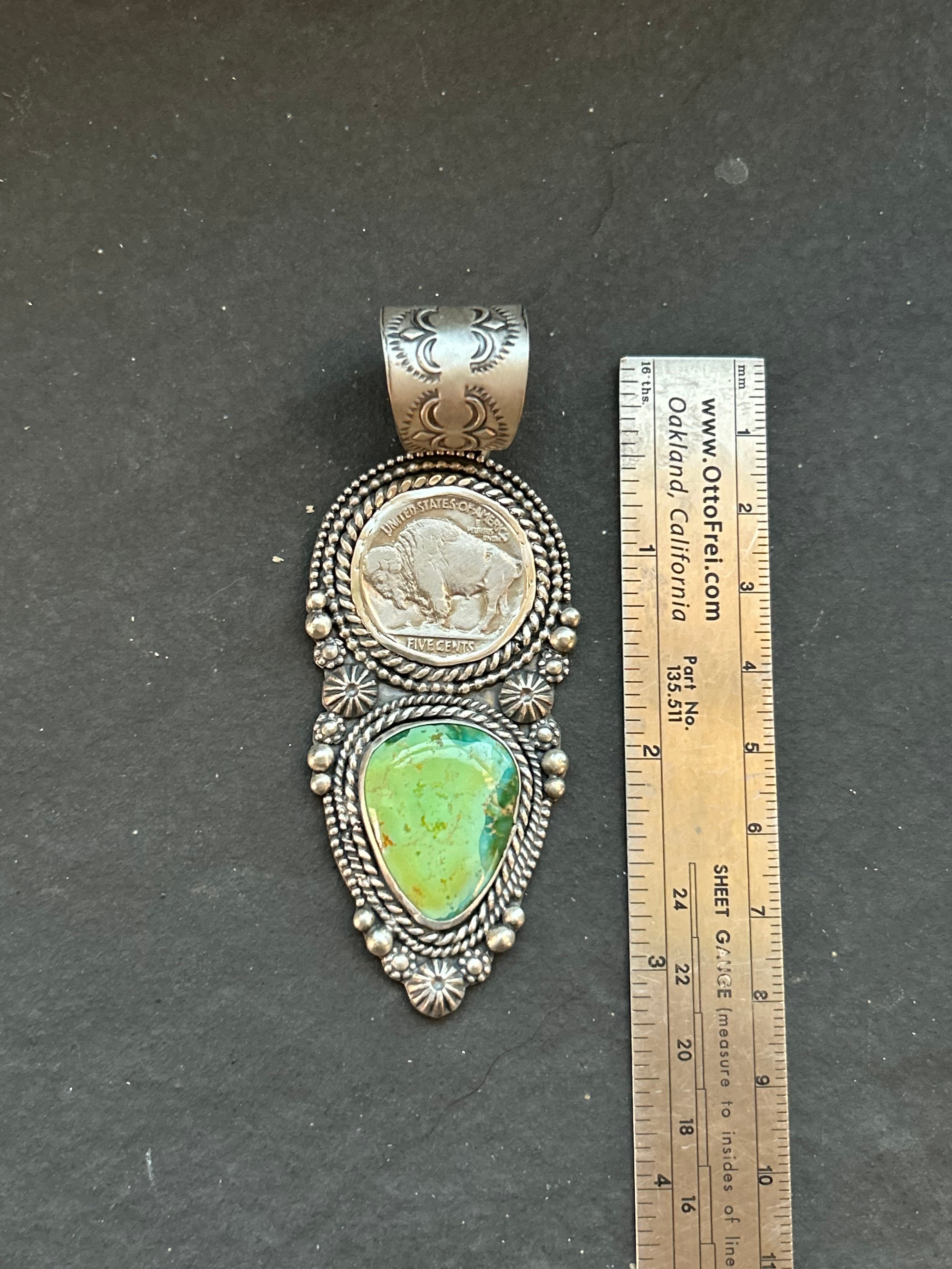 Sonoran Mountain Turquoise + Buffalo Nickel Pendant Style #2