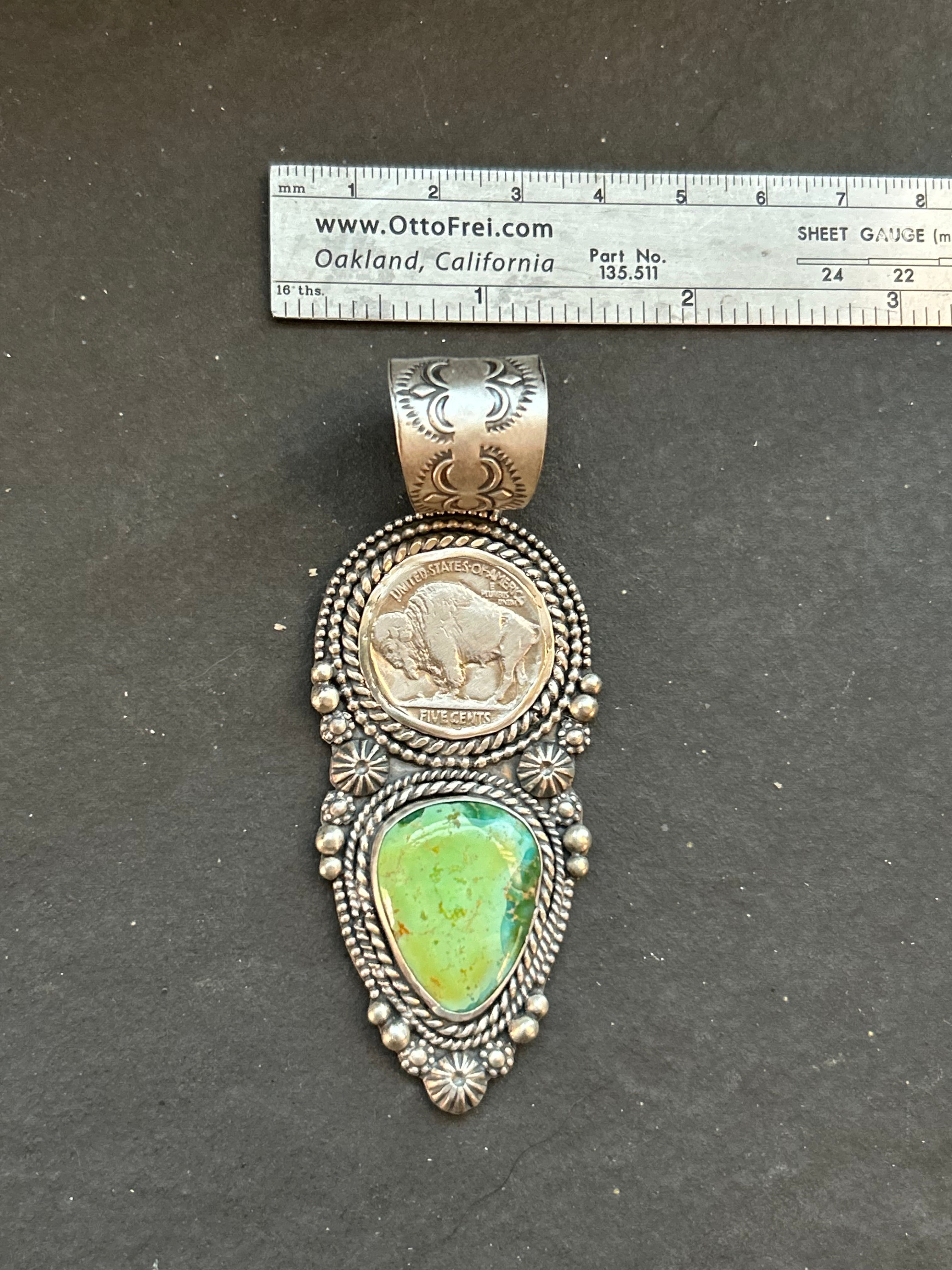 Sonoran Mountain Turquoise + Buffalo Nickel Pendant Style #2