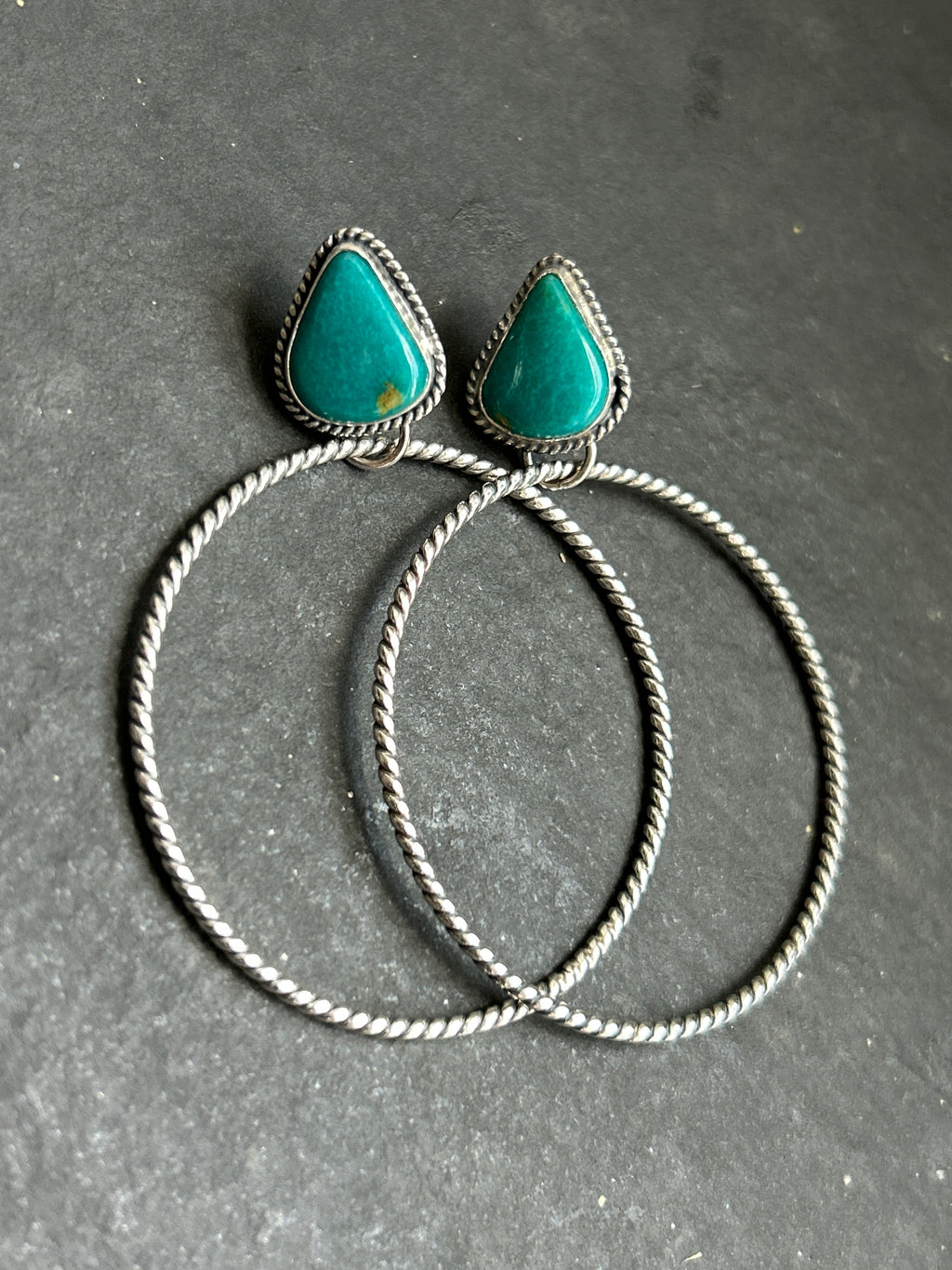 Fox Mine Turquoise Post Back Hoop Earrings