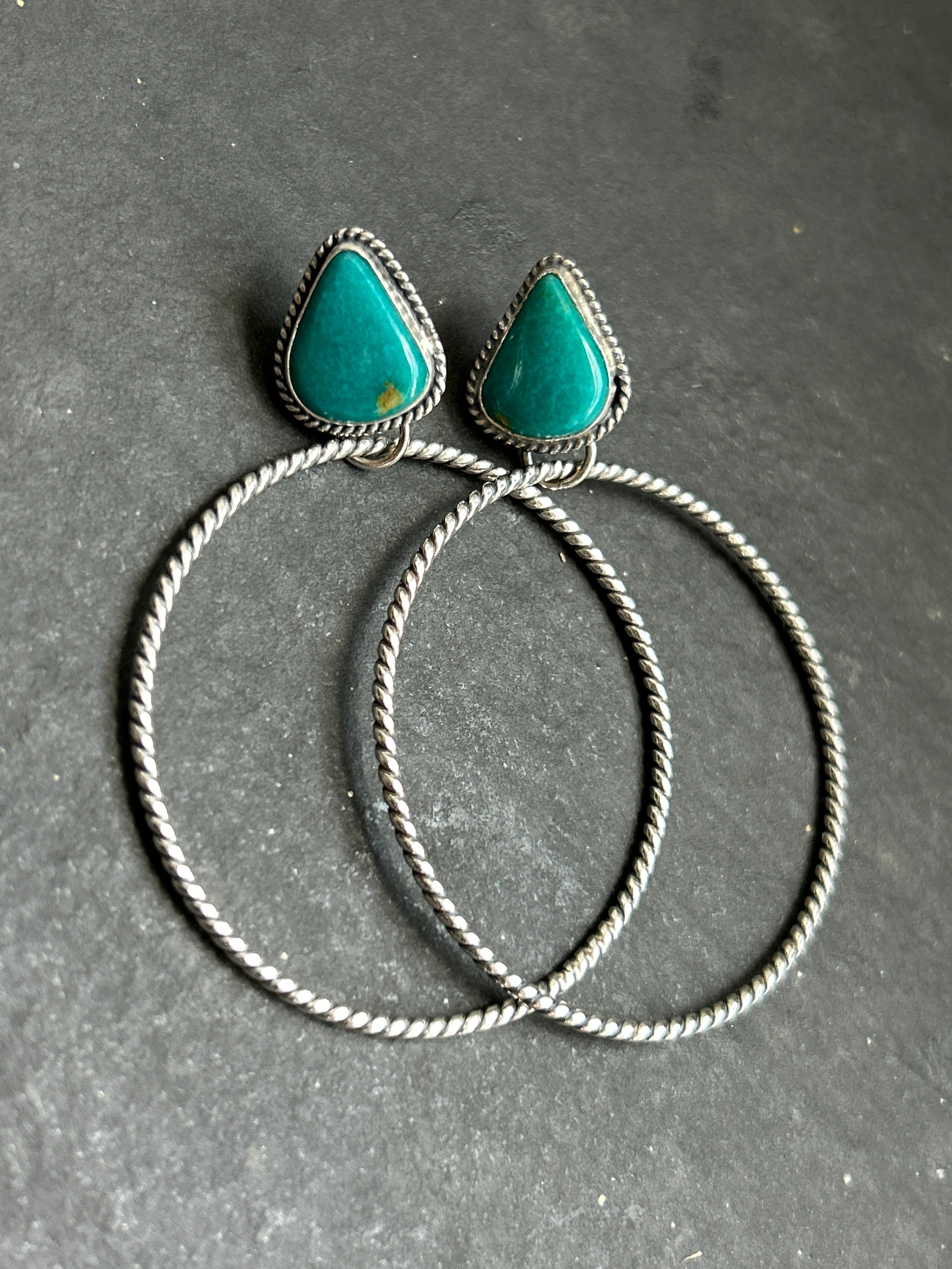 Fox Mine Turquoise Post Back Hoop Earrings