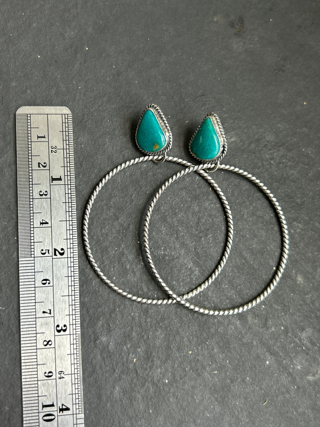 Fox Mine Turquoise Post Back Hoop Earrings