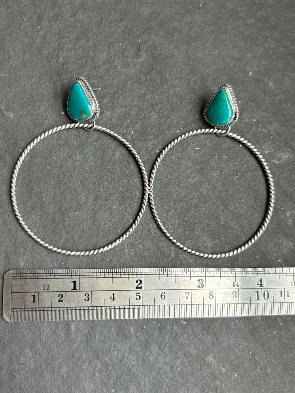 Fox Mine Turquoise Post Back Hoop Earrings