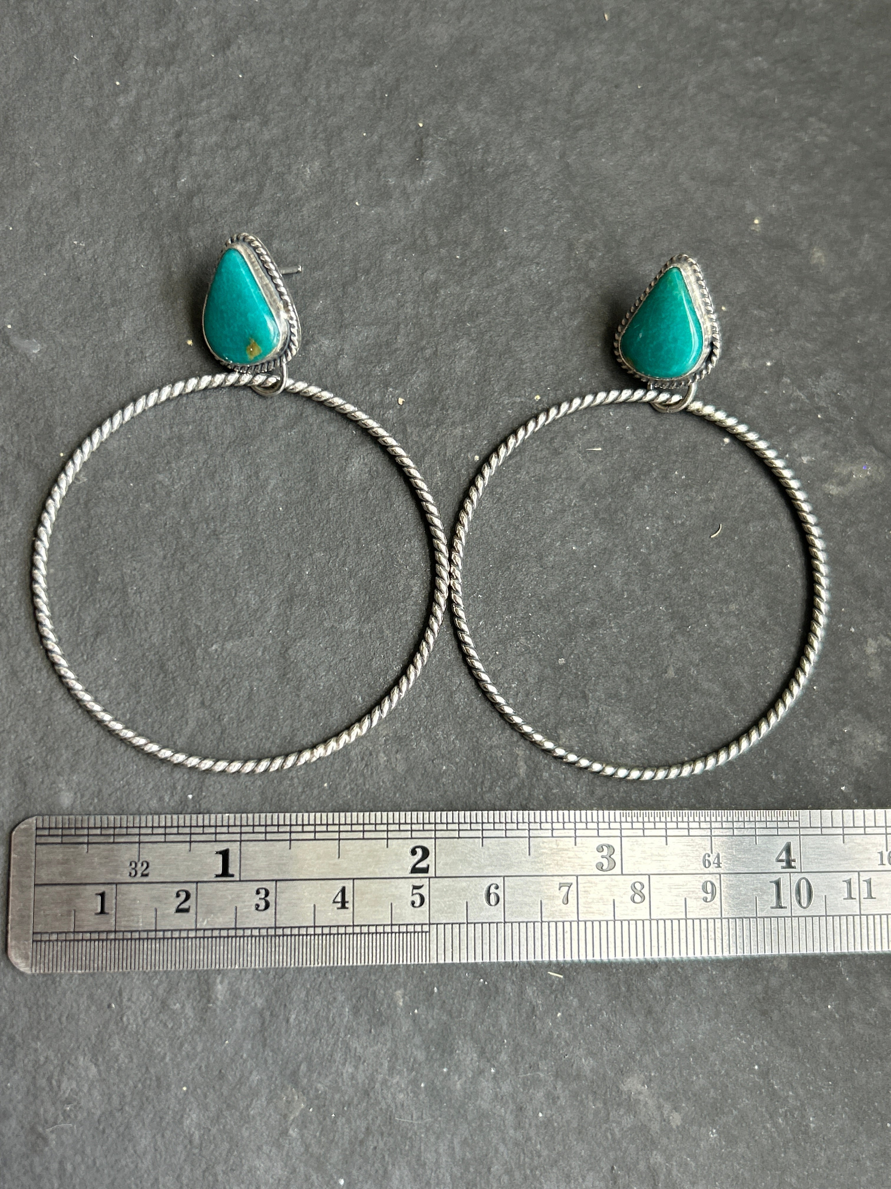 Fox Mine Turquoise Post Back Hoop Earrings