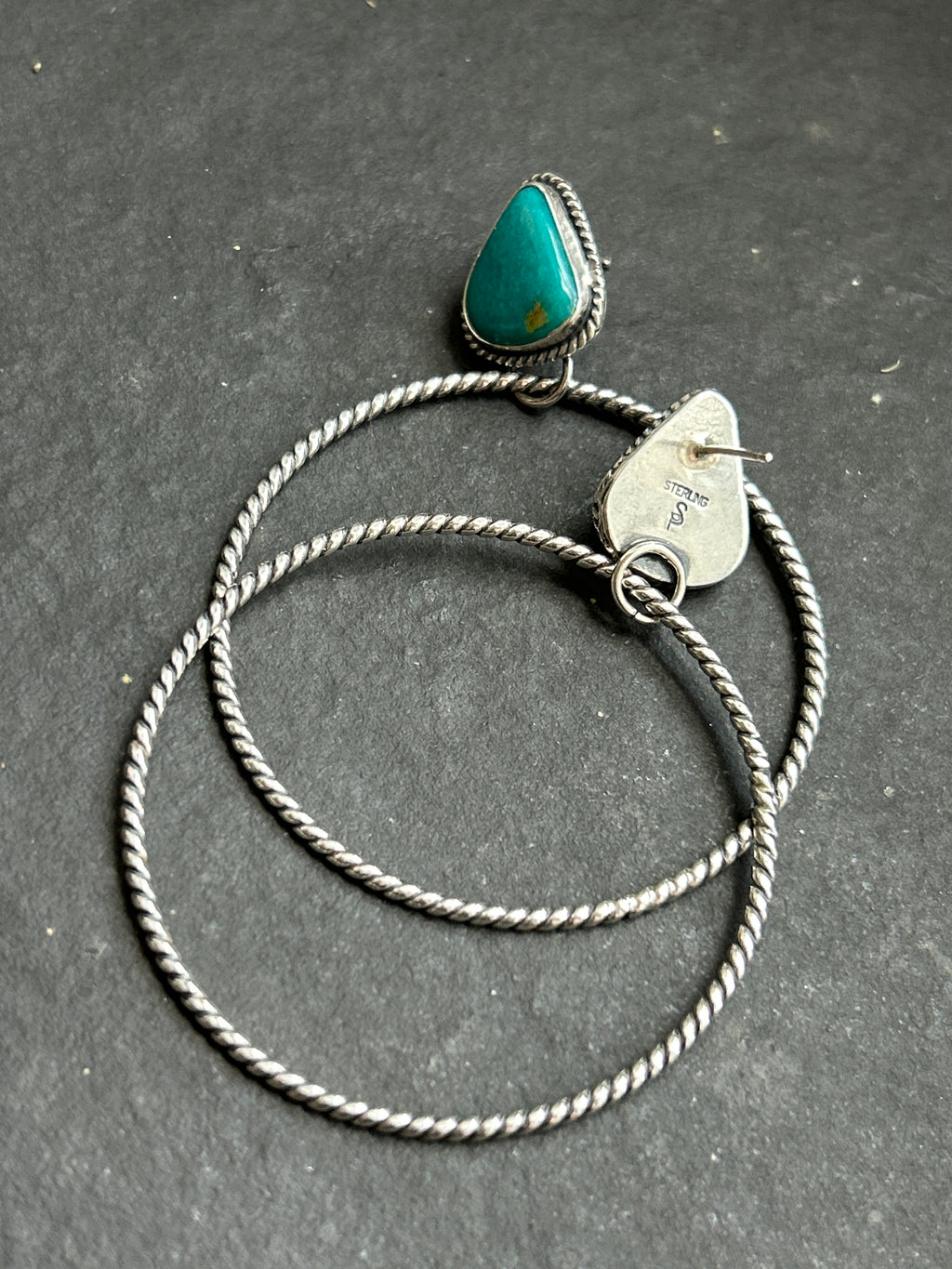 Fox Mine Turquoise Post Back Hoop Earrings